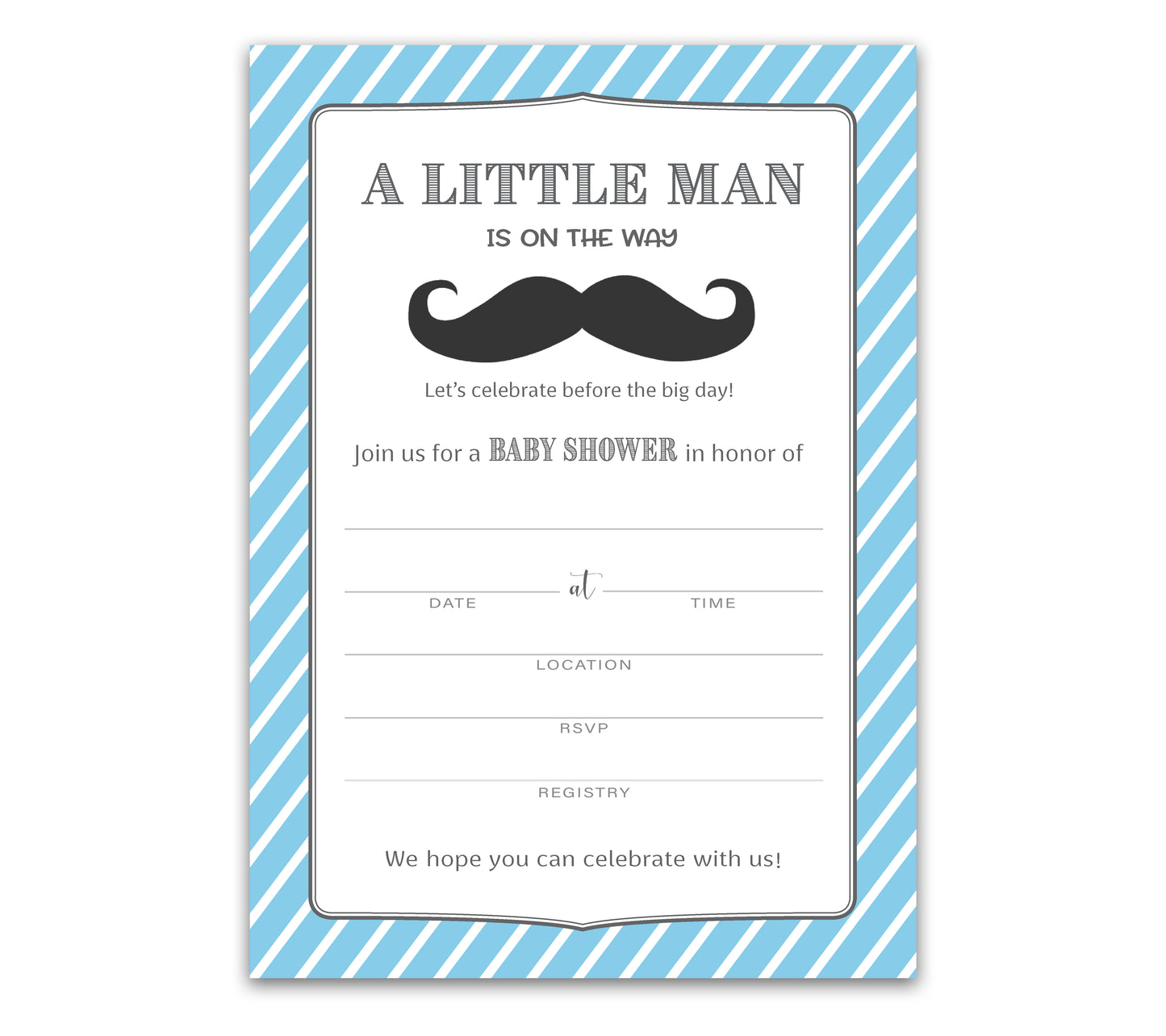 MUSTACHE Boy Baby Shower INVITATIONS — Pack of 25