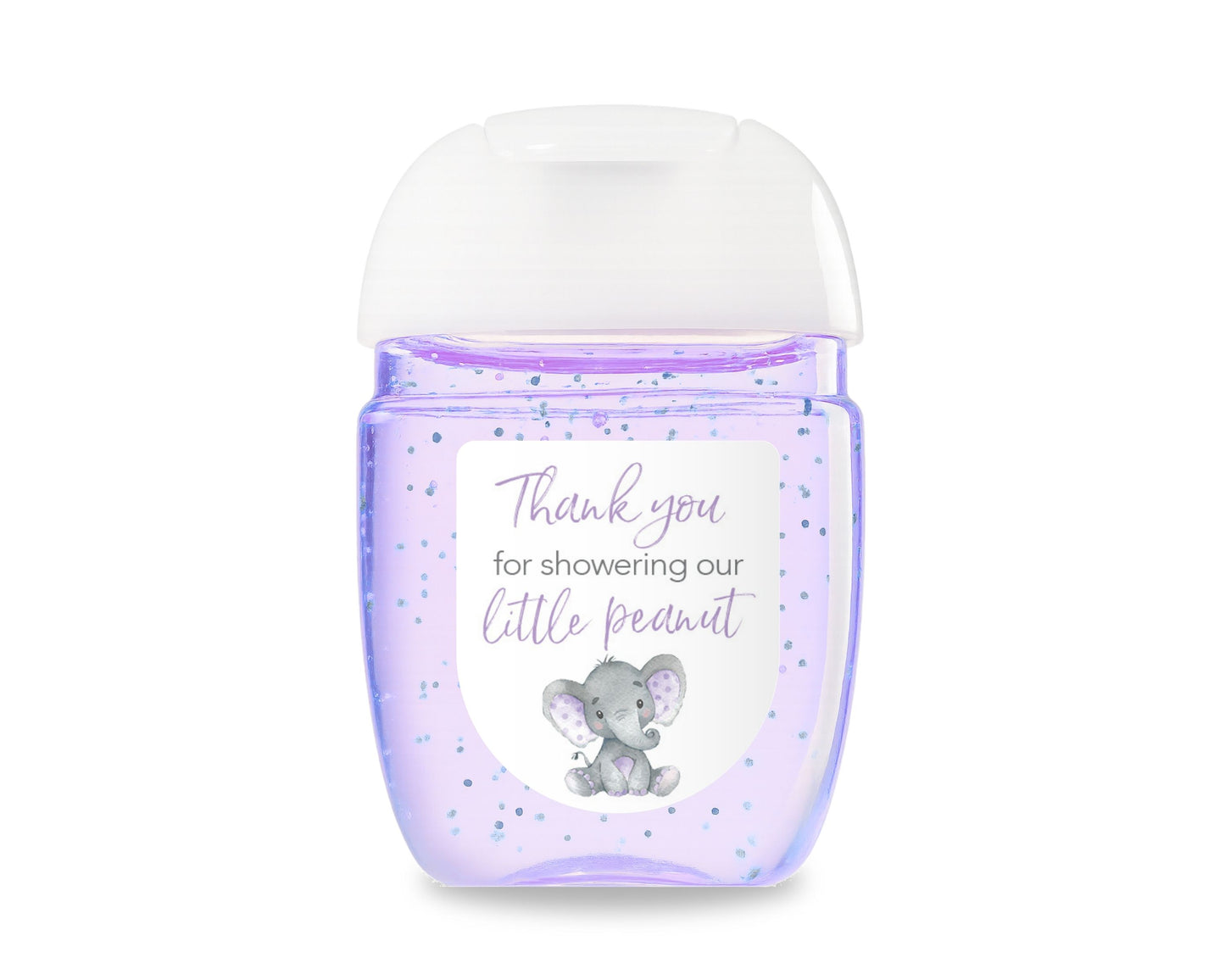 30 Pack PocketBac 1 oz Mini Hand Sanitizer Labels for Gender Neutral Purple Elephant Baby Shower
