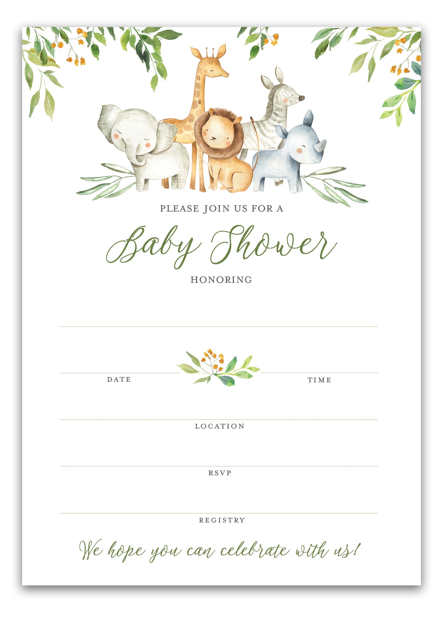 Safari Animals Baby Shower Invitations • SET of 25