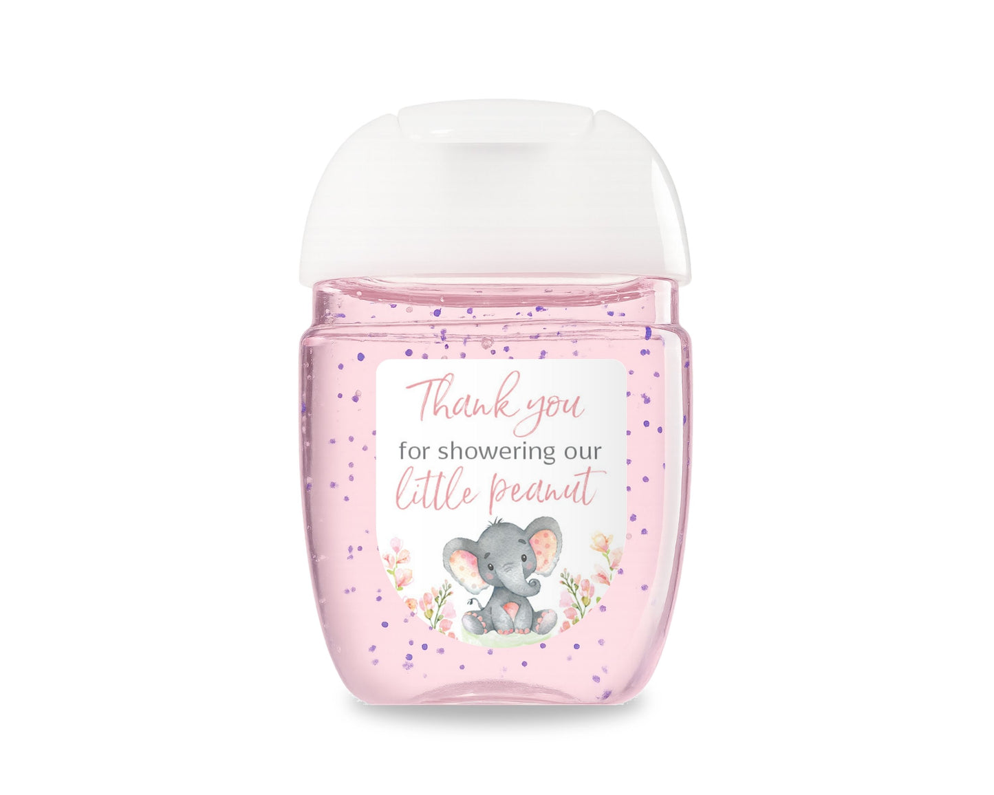 30 Pack PocketBac 1 oz Mini Hand Sanitizer Labels for It’s a Girl Pink Floral Elephant Baby Shower