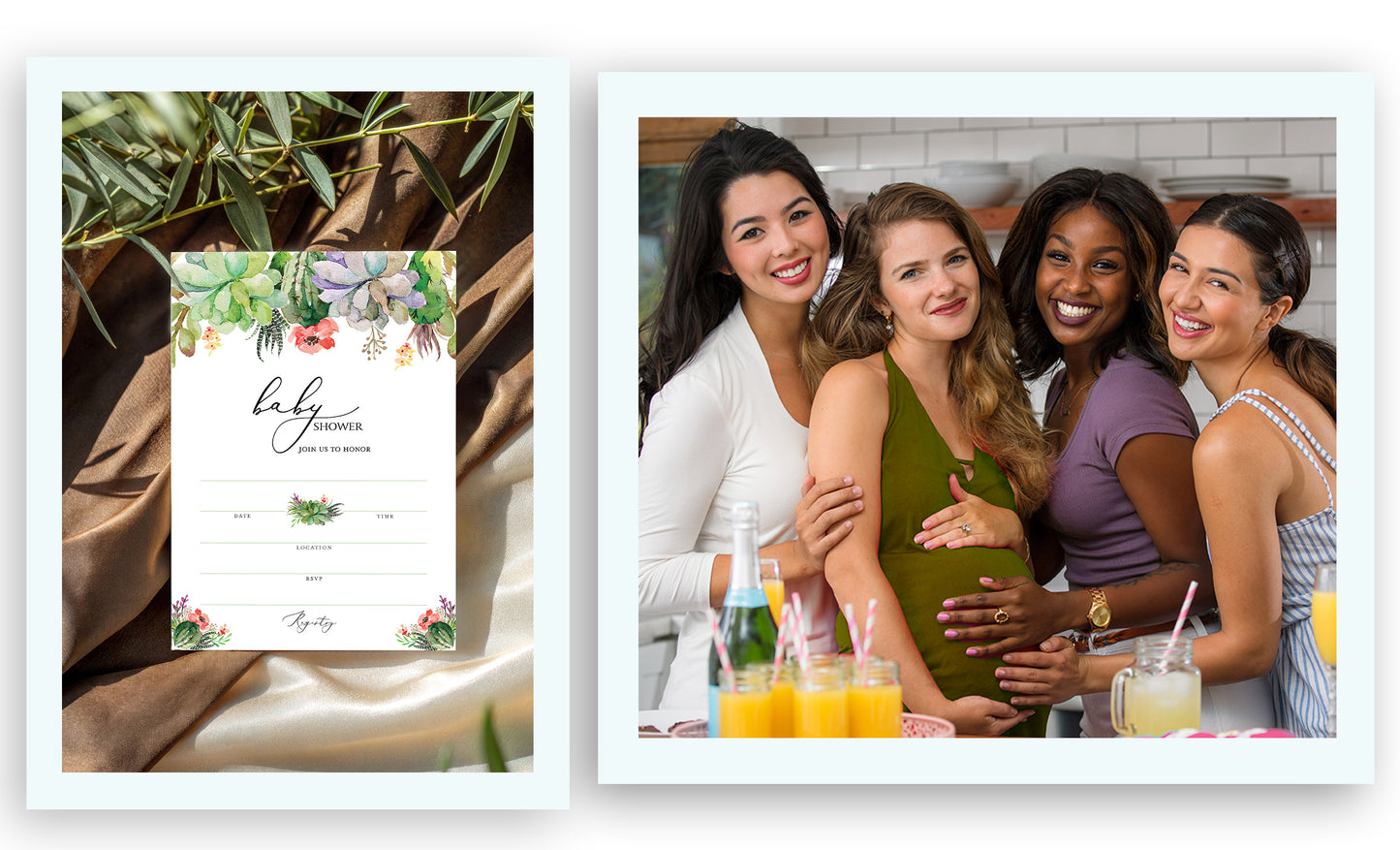 Floral Green Succulents Baby Shower Invitations • SET of 25