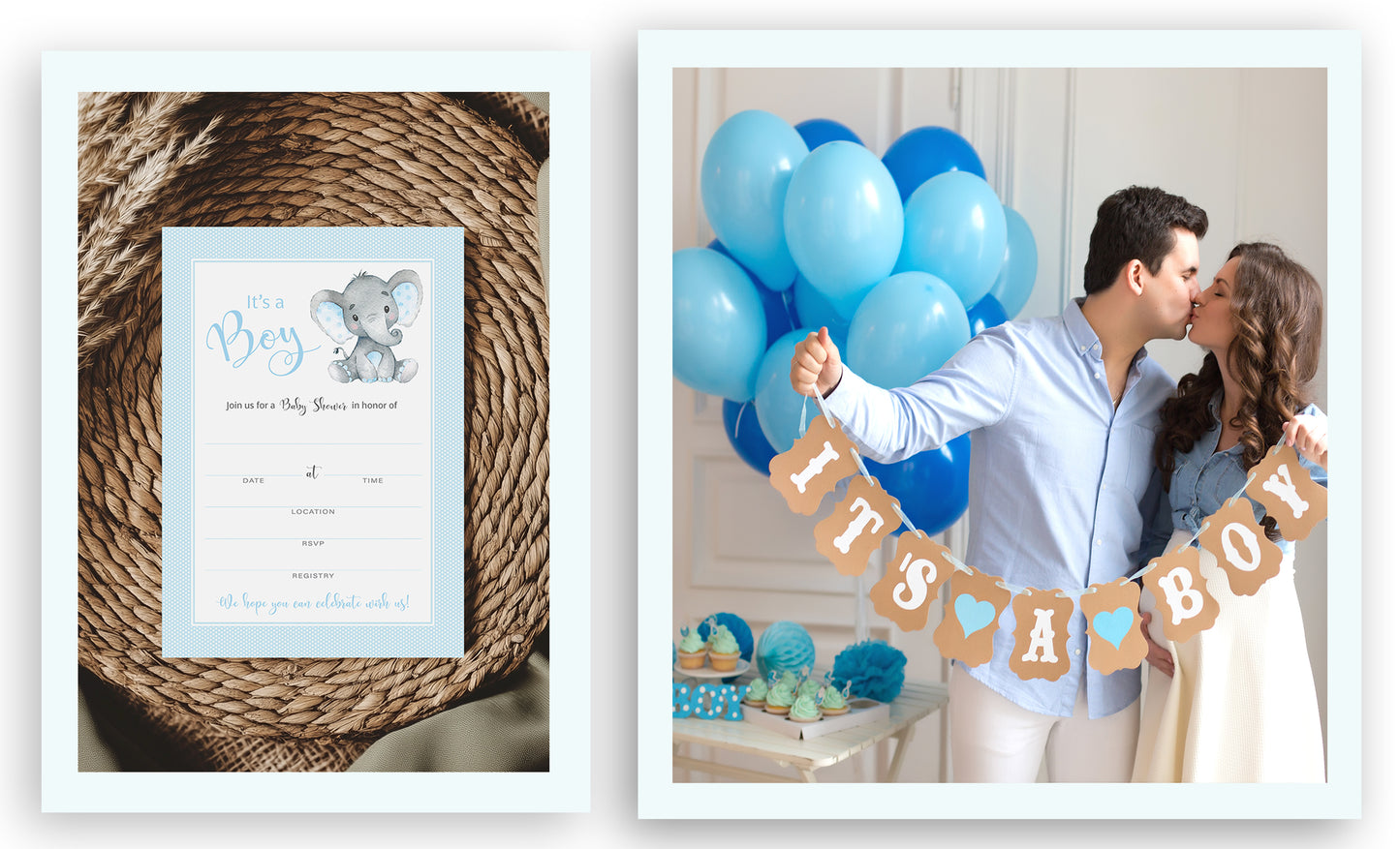 It's a Boy! • Blue Elephant Baby Shower Invitations • SET of 25