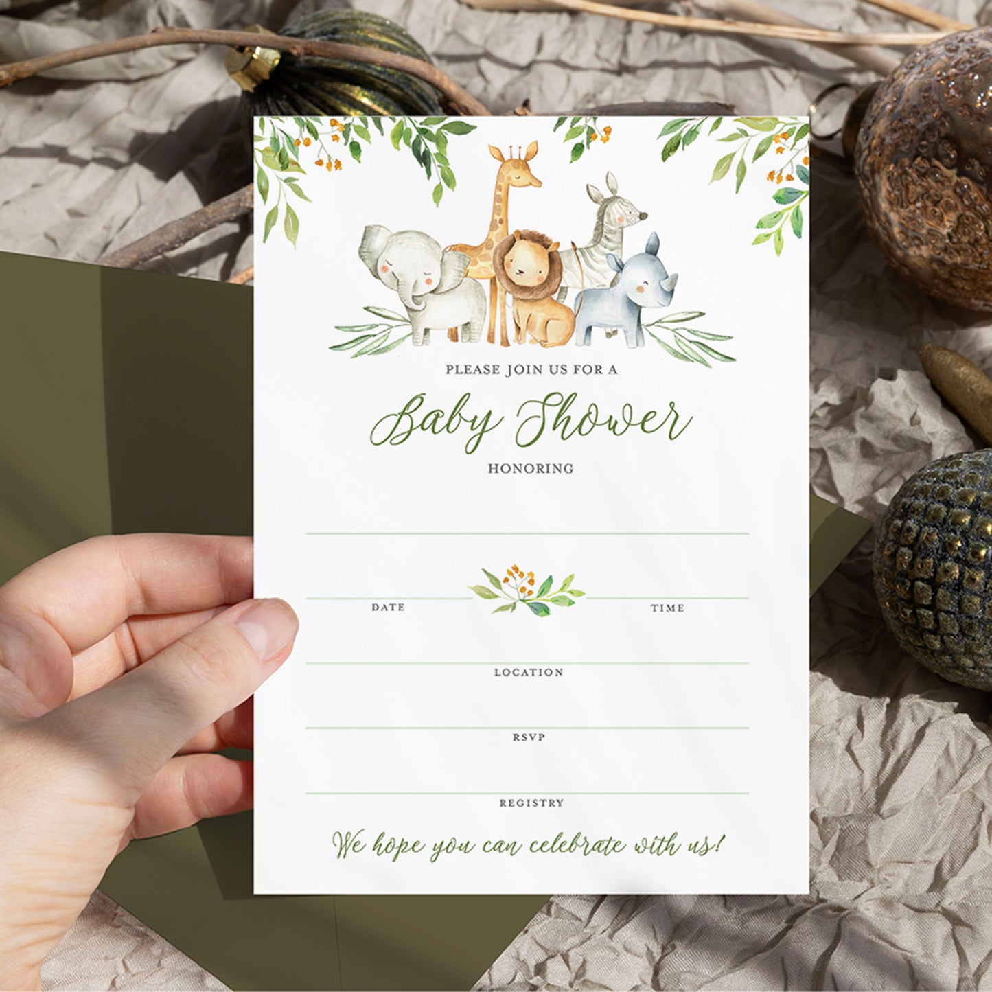 Safari Animals Baby Shower Invitations • SET of 25