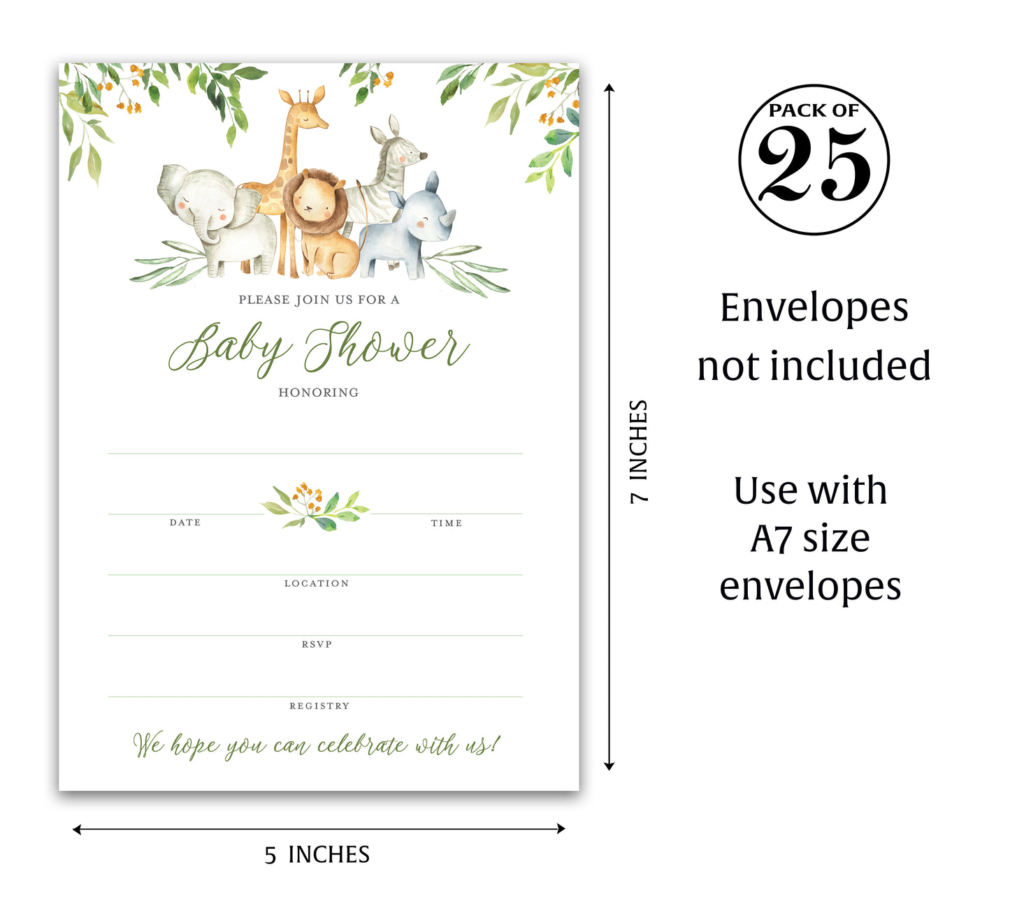 Safari Animals Baby Shower Invitations • SET of 25