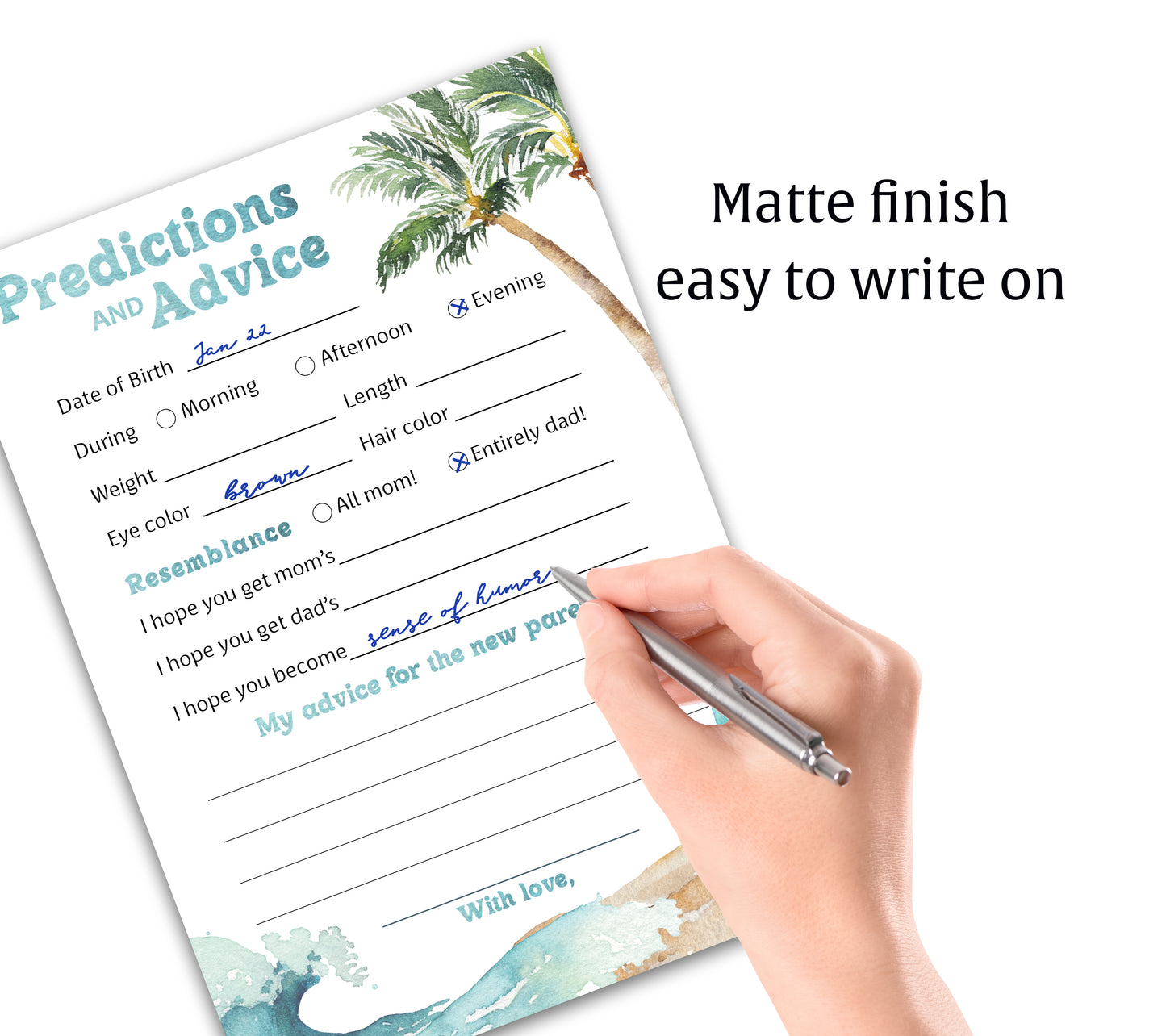 Ocean Surf Baby on Board Prediction and Advice Cards for Baby Shower - Pack of 25 - Printed