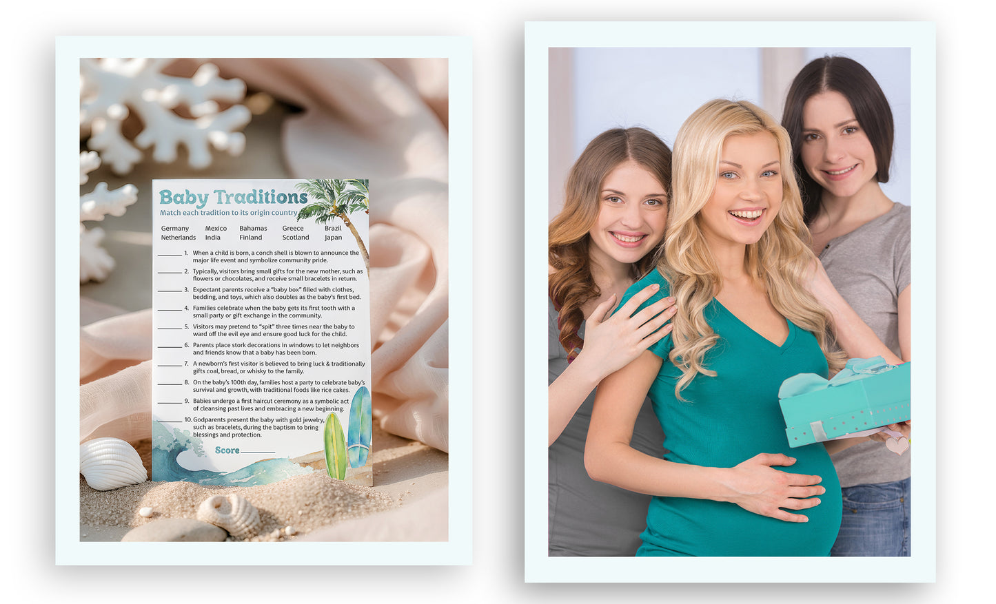 Ocean Surf Baby Shower Games - Baby Traditions Around World Game - Pack of 25 - Printed