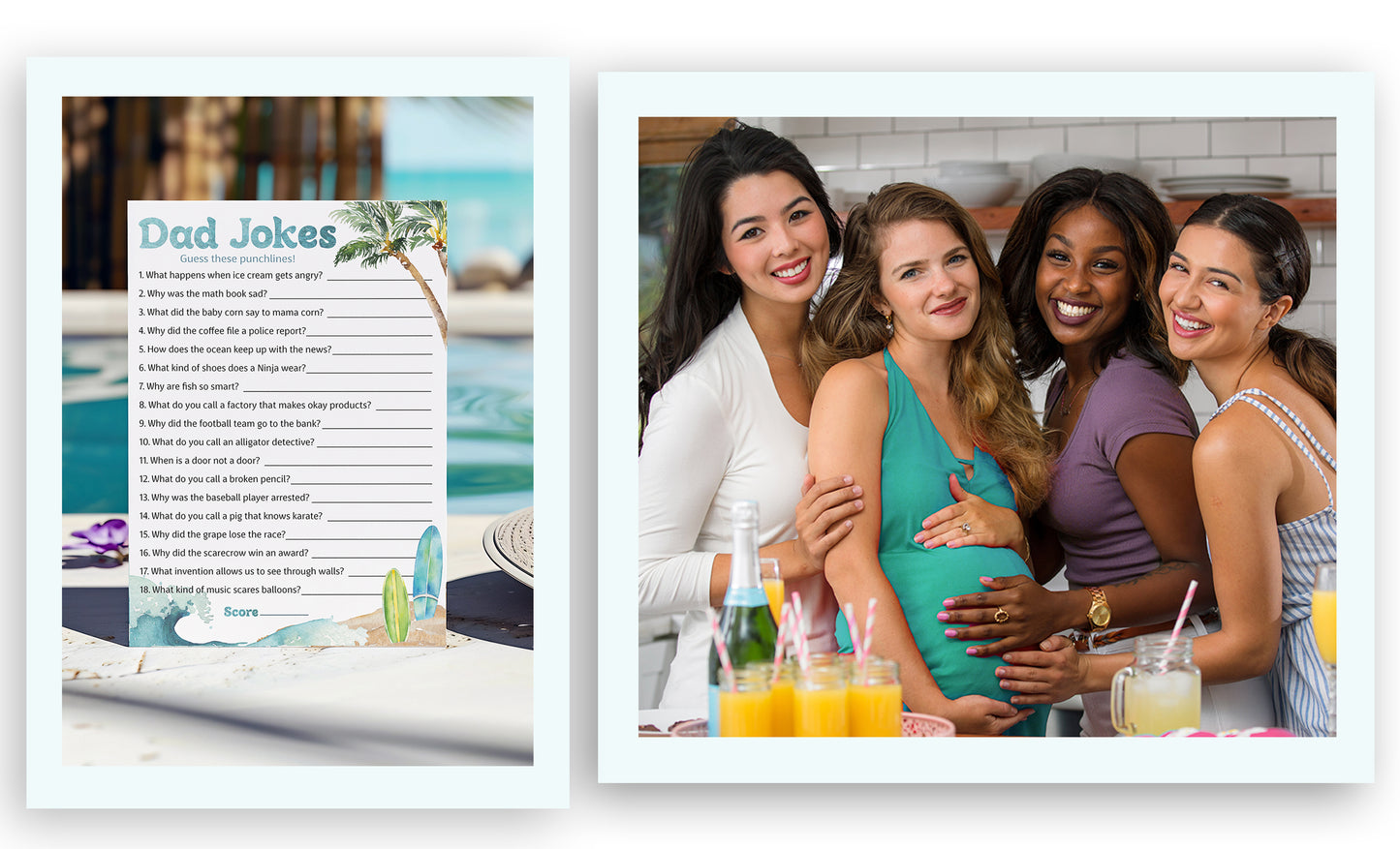 Ocean Surf Baby Shower Game - Dad Jokes - Pack of 25 - Printed