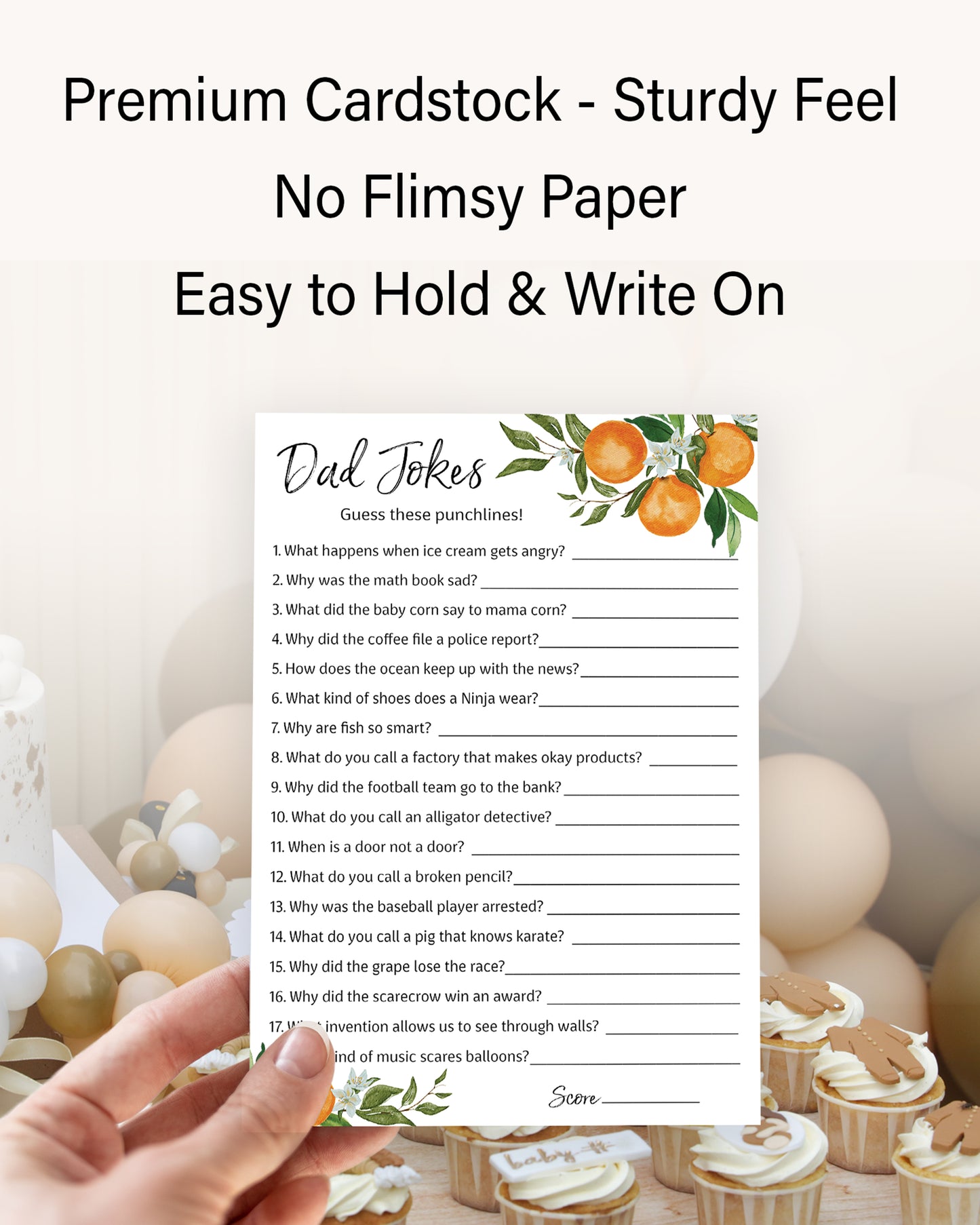 A Little Cutie Theme Baby Shower Game • DAD JOKES Games • Pack of 25