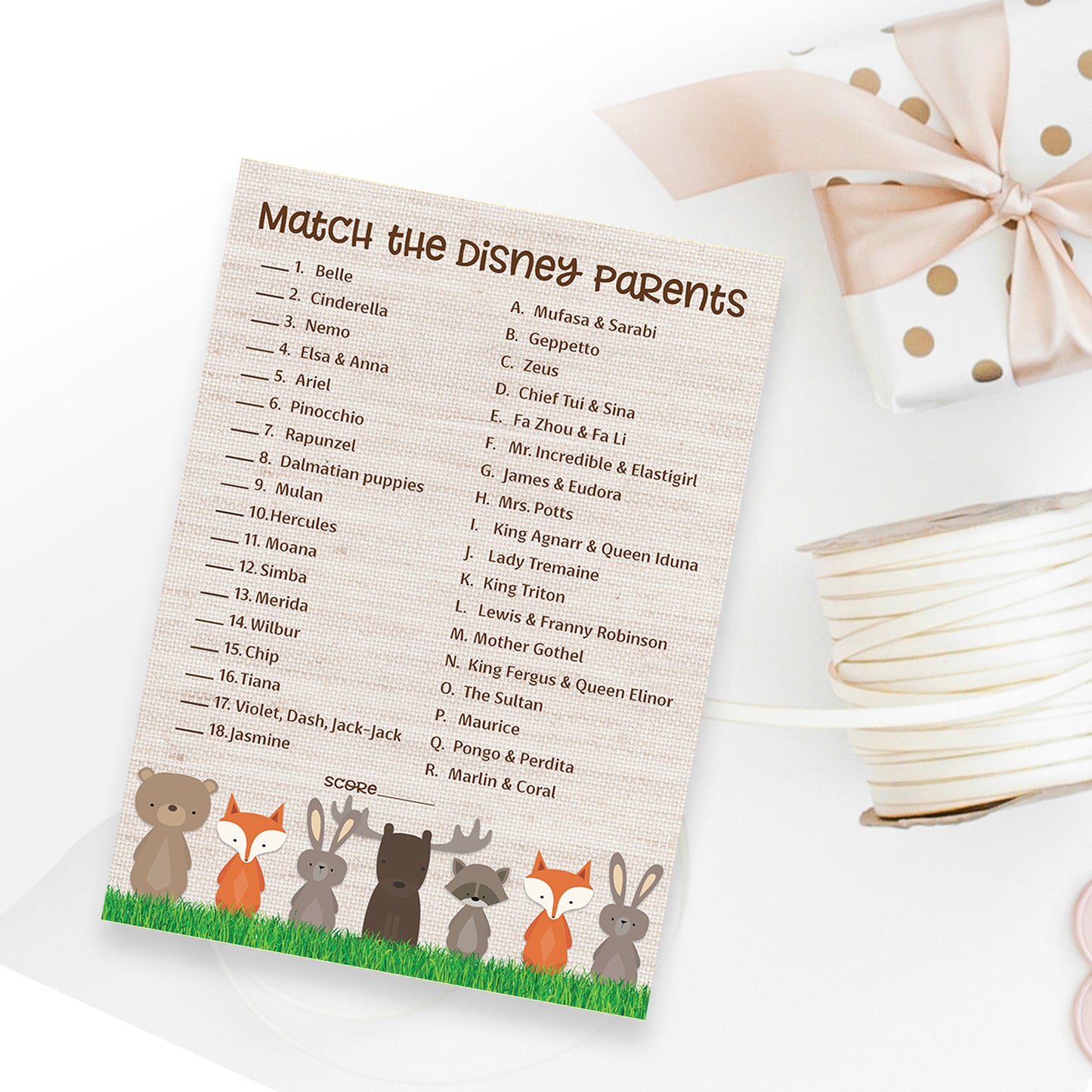 Woodland Animals Baby Shower Game - Disney Parent Match • SET of 25