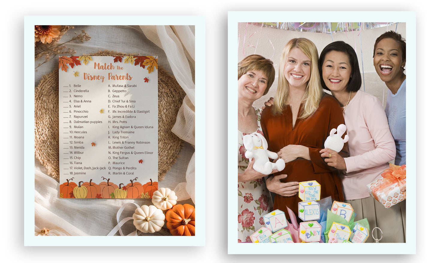 Little Pumpkin Baby Shower Game — Disney Parent Match — Pack of 25 — Fun Fall Cartoon-Themed Activity