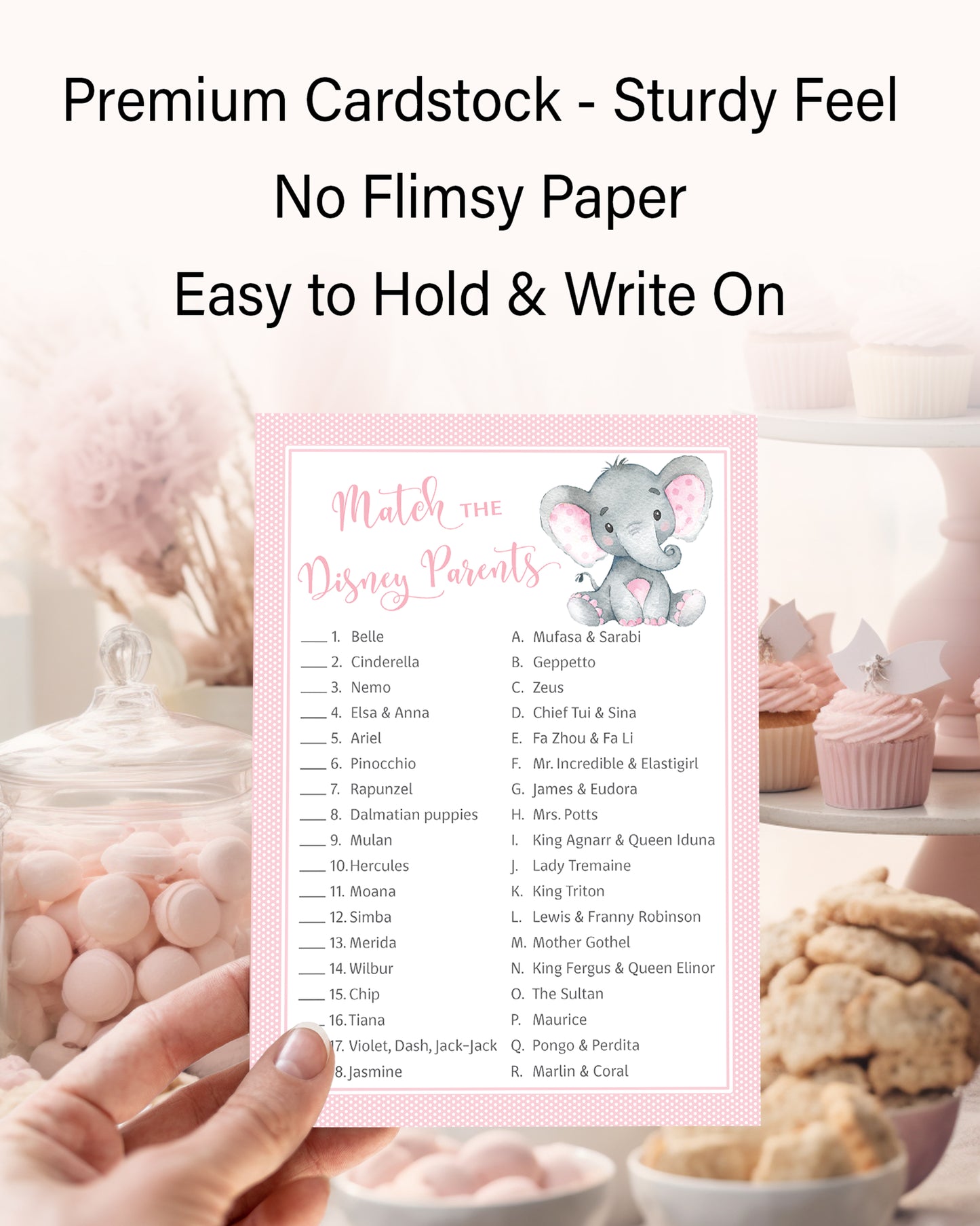 Pink Elephant Baby Shower Game - Disney Parent Match • SET of 25