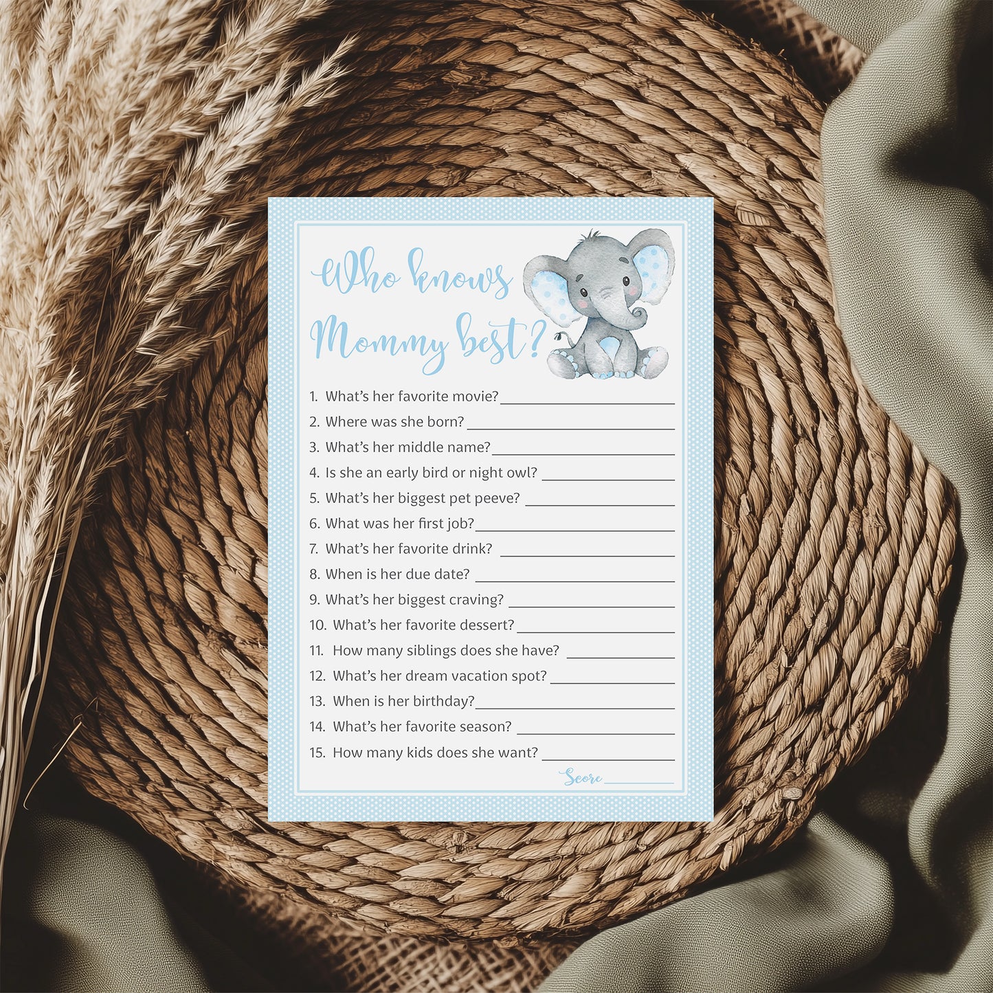 Blue Elephant Baby Shower Game - Find The Guest • SET of 25