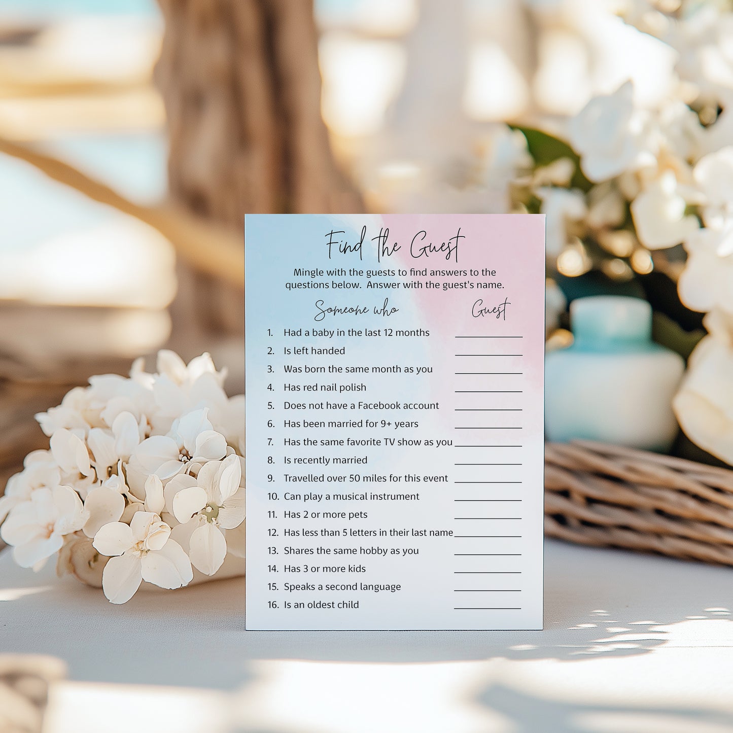 Blue or Pink Theme Baby Shower Game - Find The Guest • SET of 25 • Gender Reveal