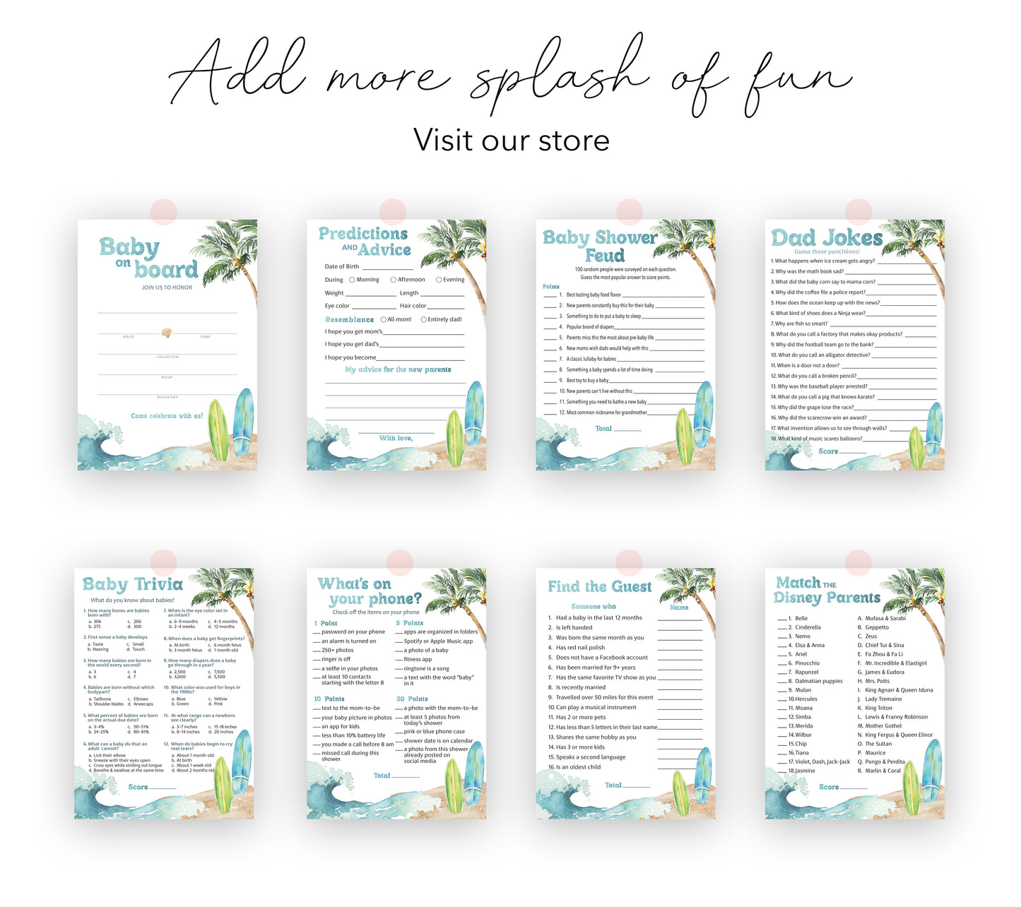 Baby on Board Surf Beach Theme Baby Shower Invitations • Pack of 25