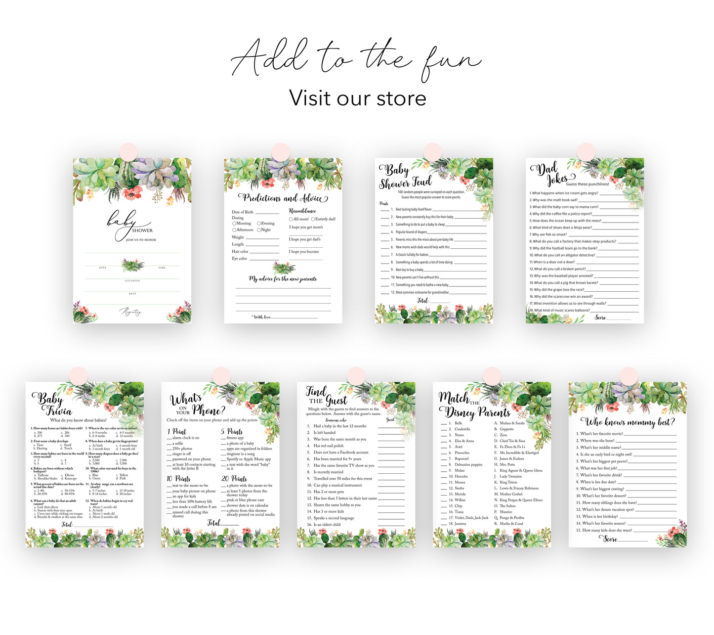 Floral Green Succulents Baby Shower Invitations • SET of 25