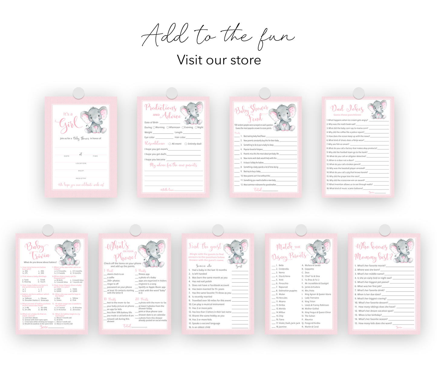 It's a Girl! • Pink Elephant Baby Shower Invitations • SET of 25