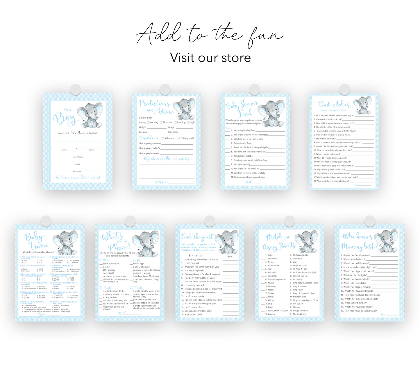 It's a Boy! • Blue Elephant Baby Shower Invitations • SET of 25