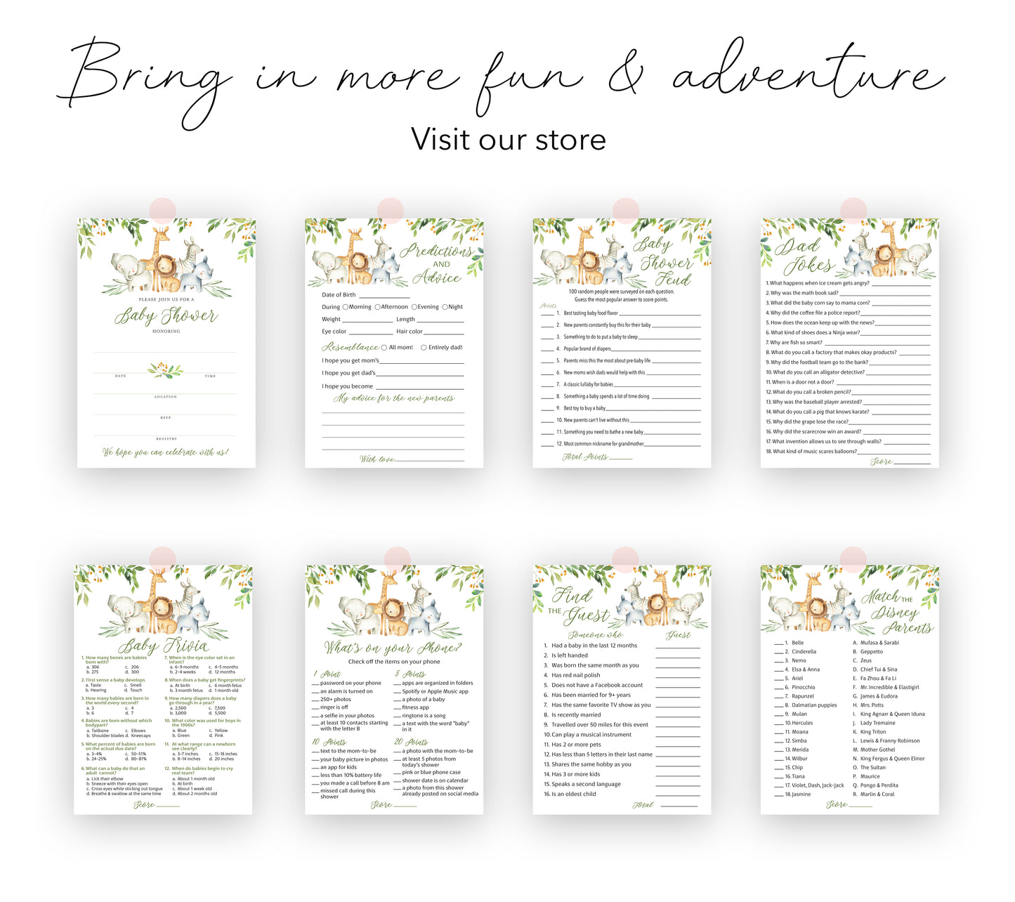 Safari Animals Baby Shower Invitations • SET of 25