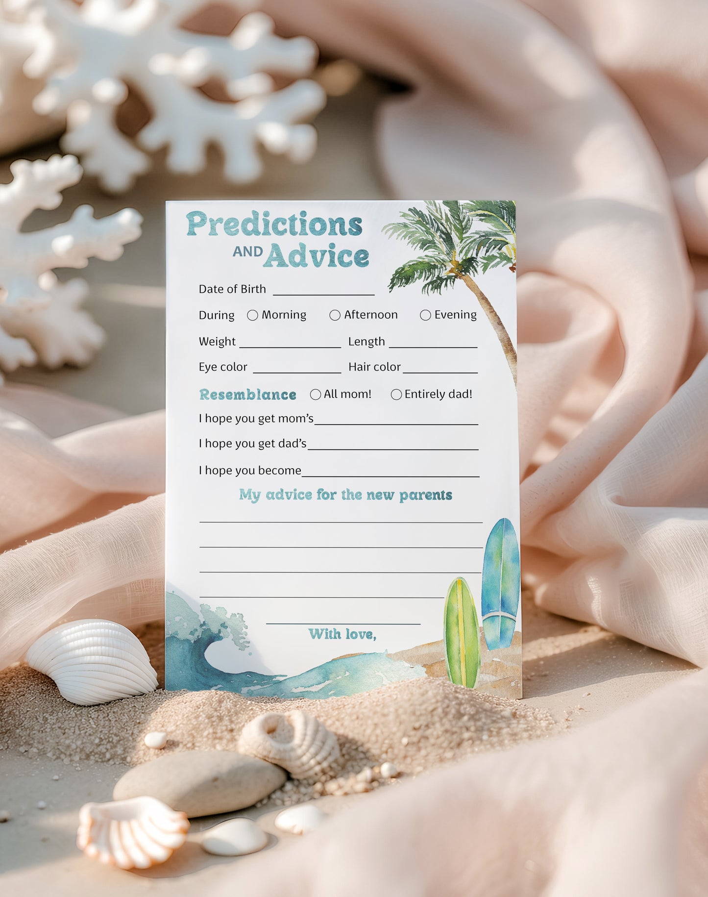 Ocean Surf Baby on Board Prediction and Advice Cards for Baby Shower - Pack of 25 - Printed