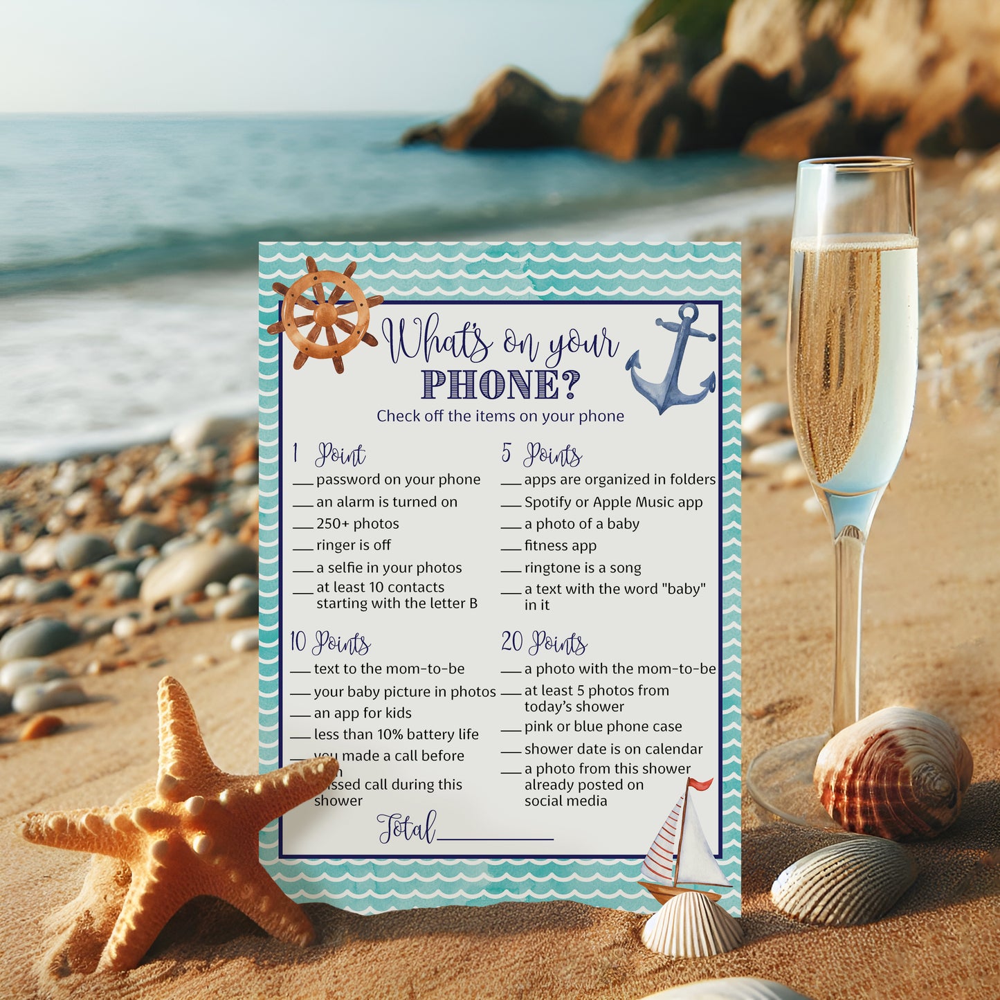 Nautical Baby Shower Game — WHAT'S ON YOUR PHONE - Printed