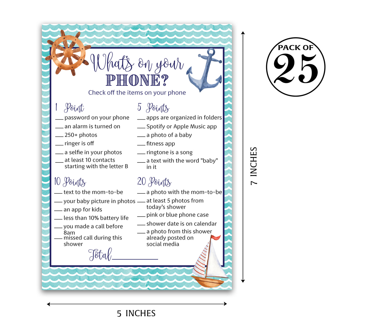 Nautical Baby Shower Game — WHAT'S ON YOUR PHONE - Printed