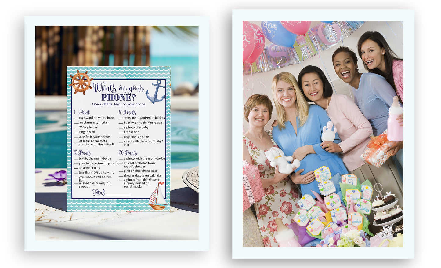 Nautical Baby Shower Game — WHAT'S ON YOUR PHONE - Printed