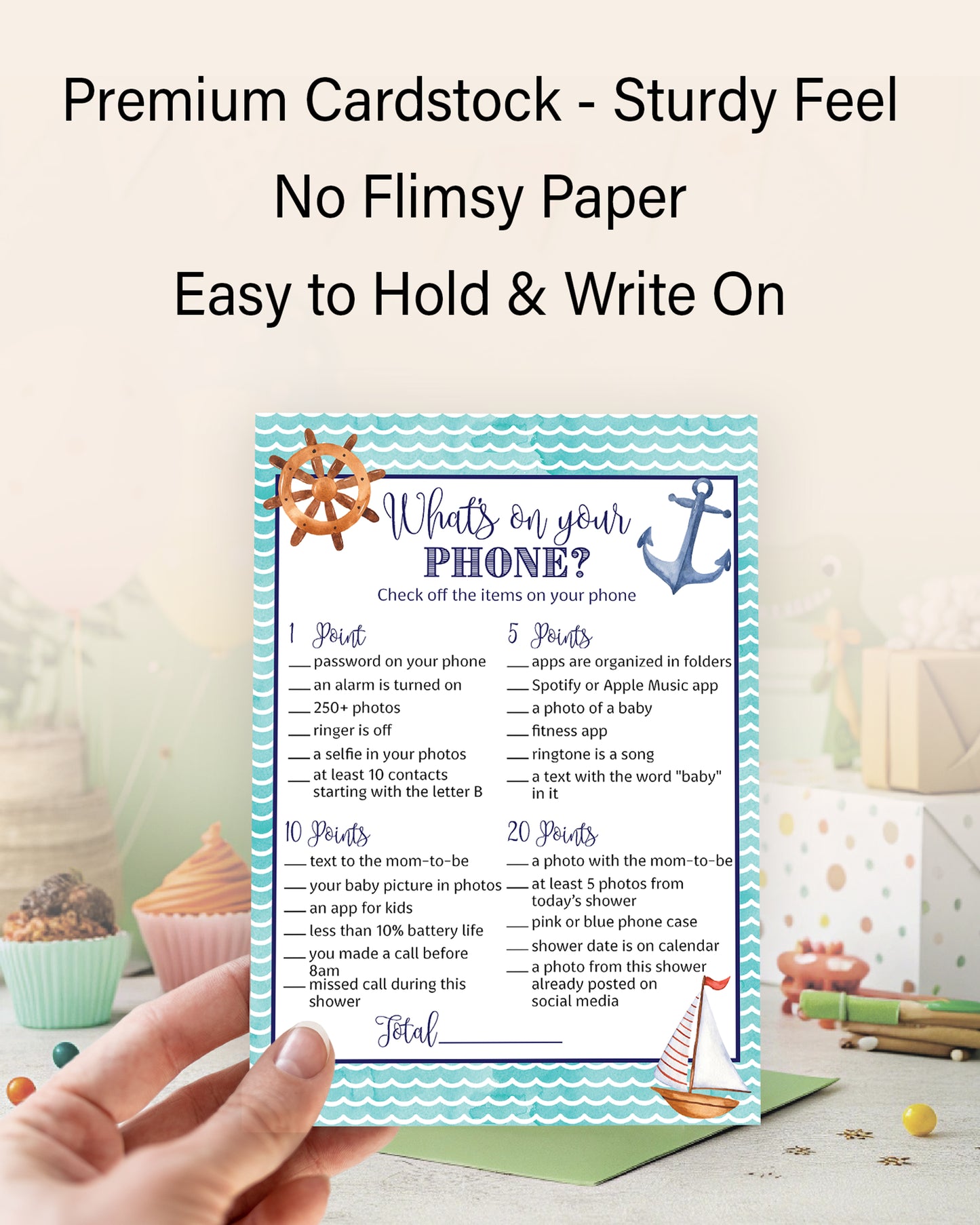 Nautical Baby Shower Game — WHAT'S ON YOUR PHONE - Printed