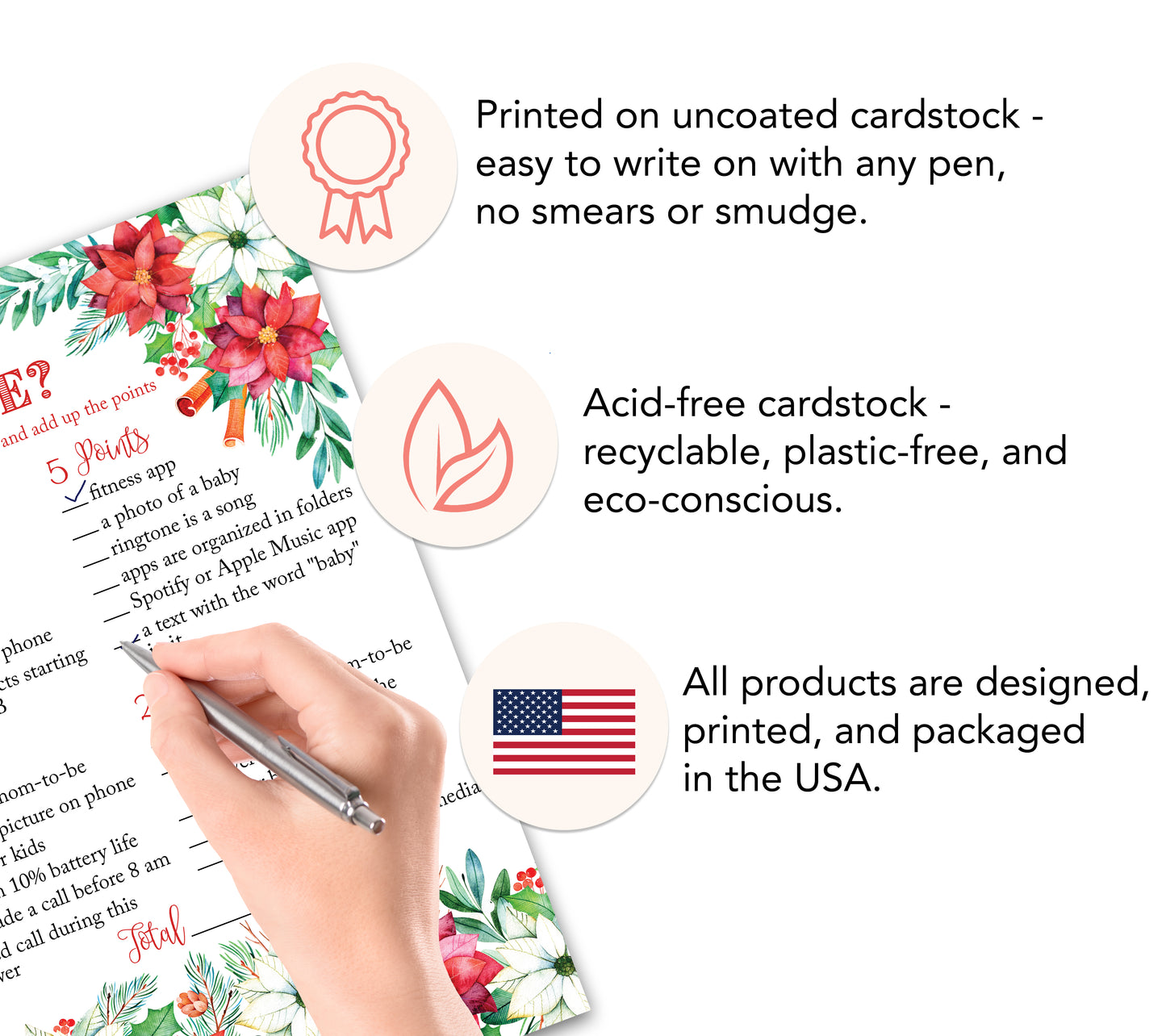 Christmas Baby Shower Game – “What’s On Your Phone?” – Pack of 25 Cards – Fun Holiday Baby Shower Activity for Winter or Xmas Parties