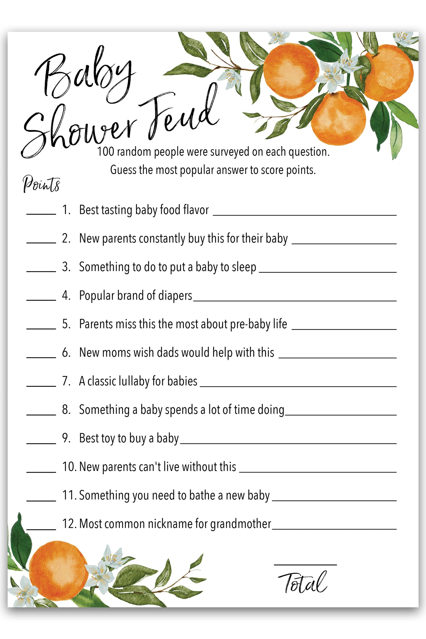 A Little Cutie Baby Feud Game • Pack of 25 • Baby Shower Games
