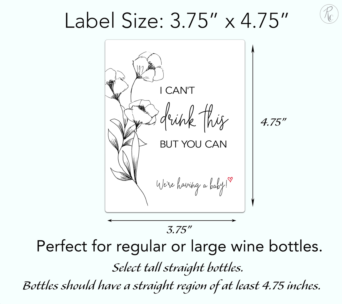 I can't drink this but you can ● SET of 5 ● GENDER NEUTRAL Pregnancy Announcement Wine Labels