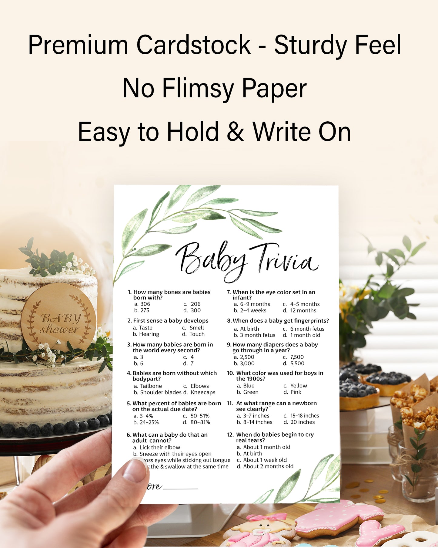 Greenery Baby Shower Game - Baby Trivia • SET of 25