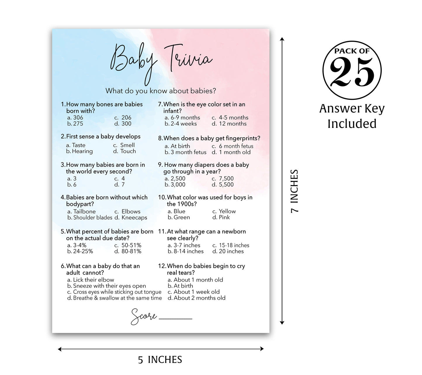 Blue or Pink Baby Shower Game • Baby Trivia • SET of 25 • Gender Reveal