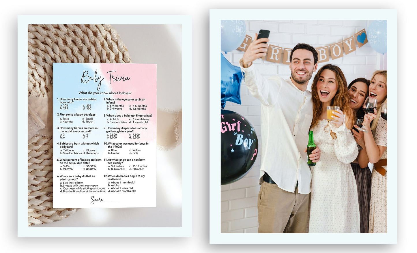 Blue or Pink Baby Shower Game • Baby Trivia • SET of 25 • Gender Reveal