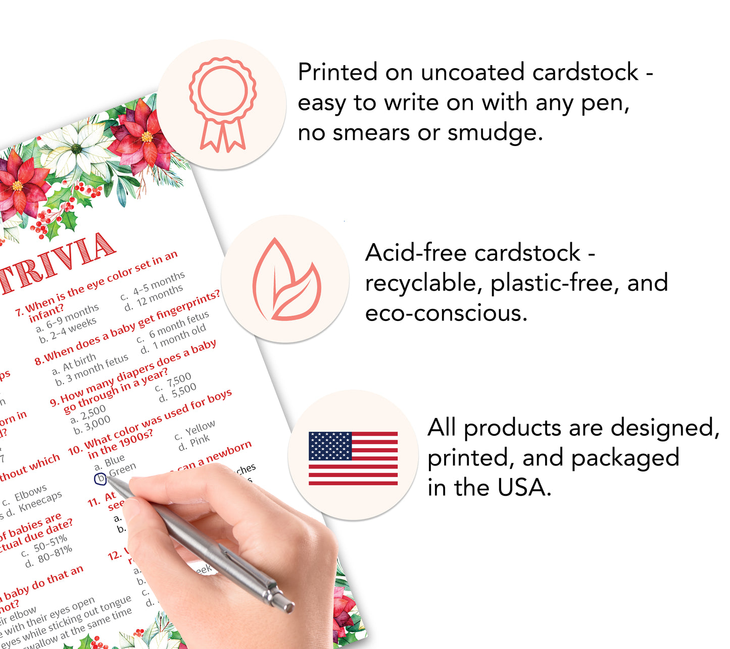 Christmas Baby Shower Game, Baby Trivia – Pack of 25 – Gender Neutral Winter Theme Holiday Baby Facts Activity