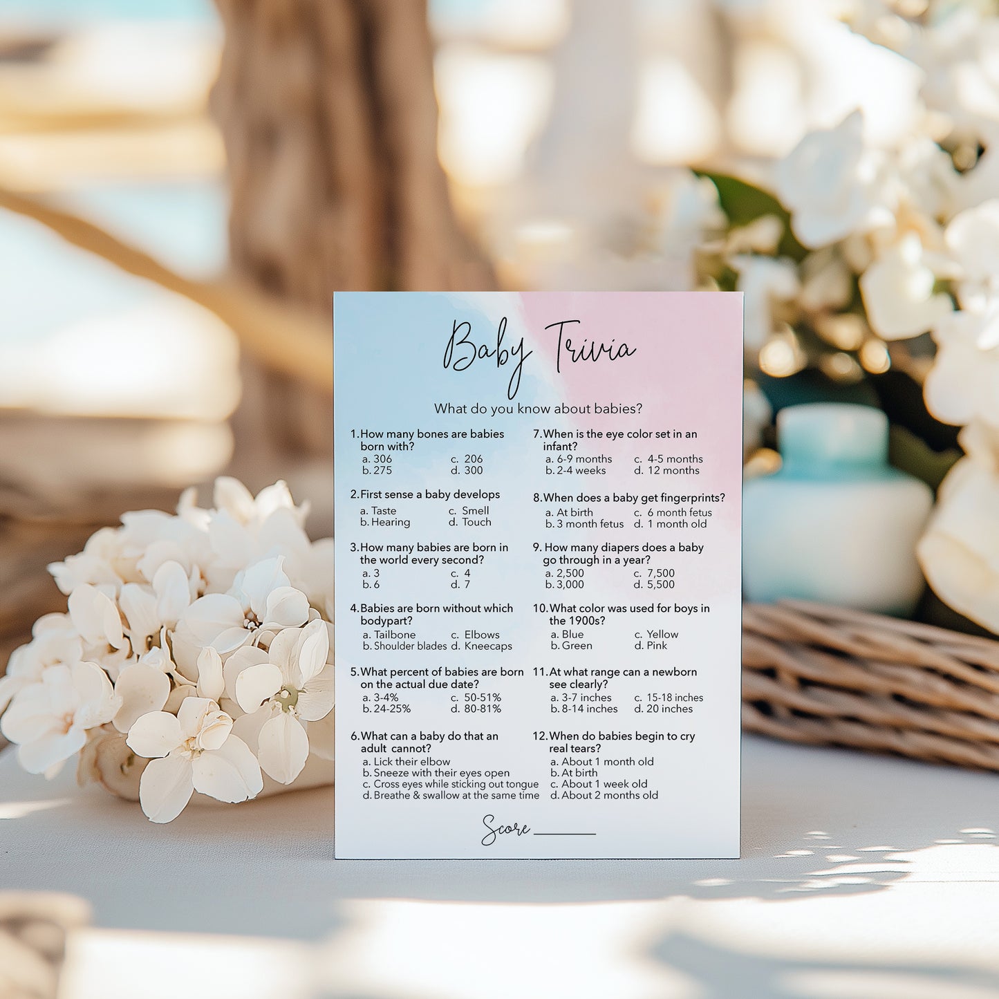 Blue or Pink Baby Shower Game • Baby Trivia • SET of 25 • Gender Reveal