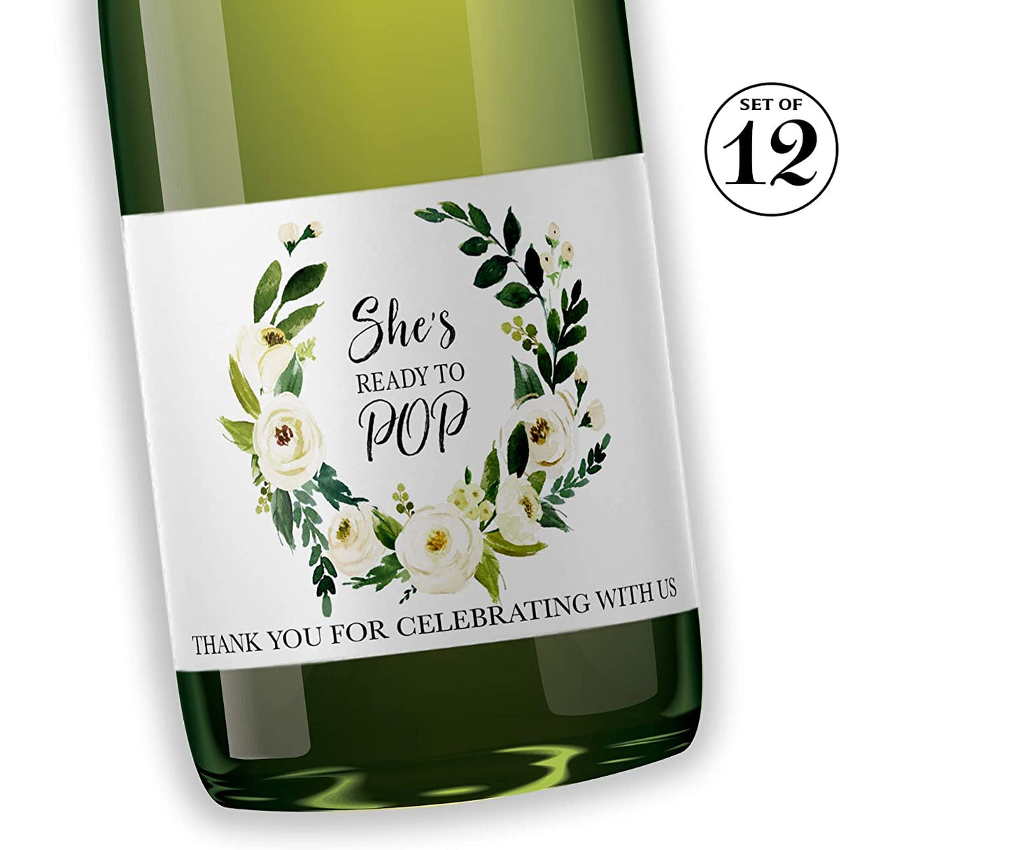 She's Ready To Pop • GENDER NEUTRAL Baby Shower Mini Champagne Labels • SET of 12