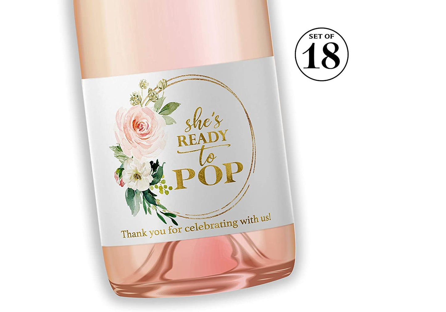 She's Ready To Pop • Blush Rose Baby Shower Mini Champagne Labels • SET of 18