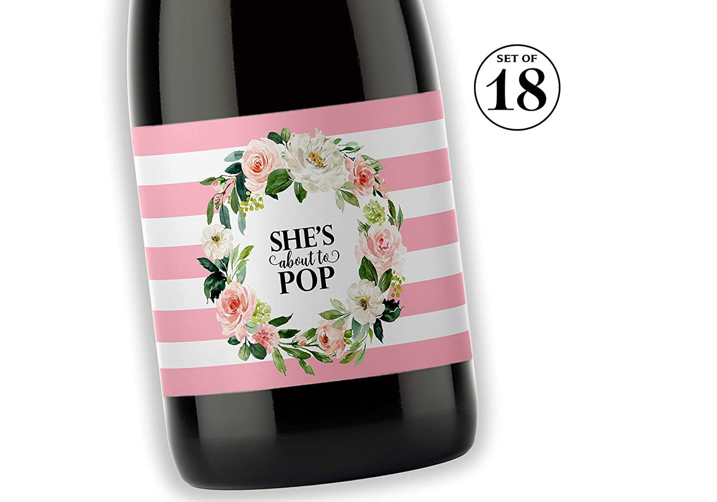 She's Ready To Pop • Blush Rose Pink Baby Shower Mini Champagne Labels • SET of 18