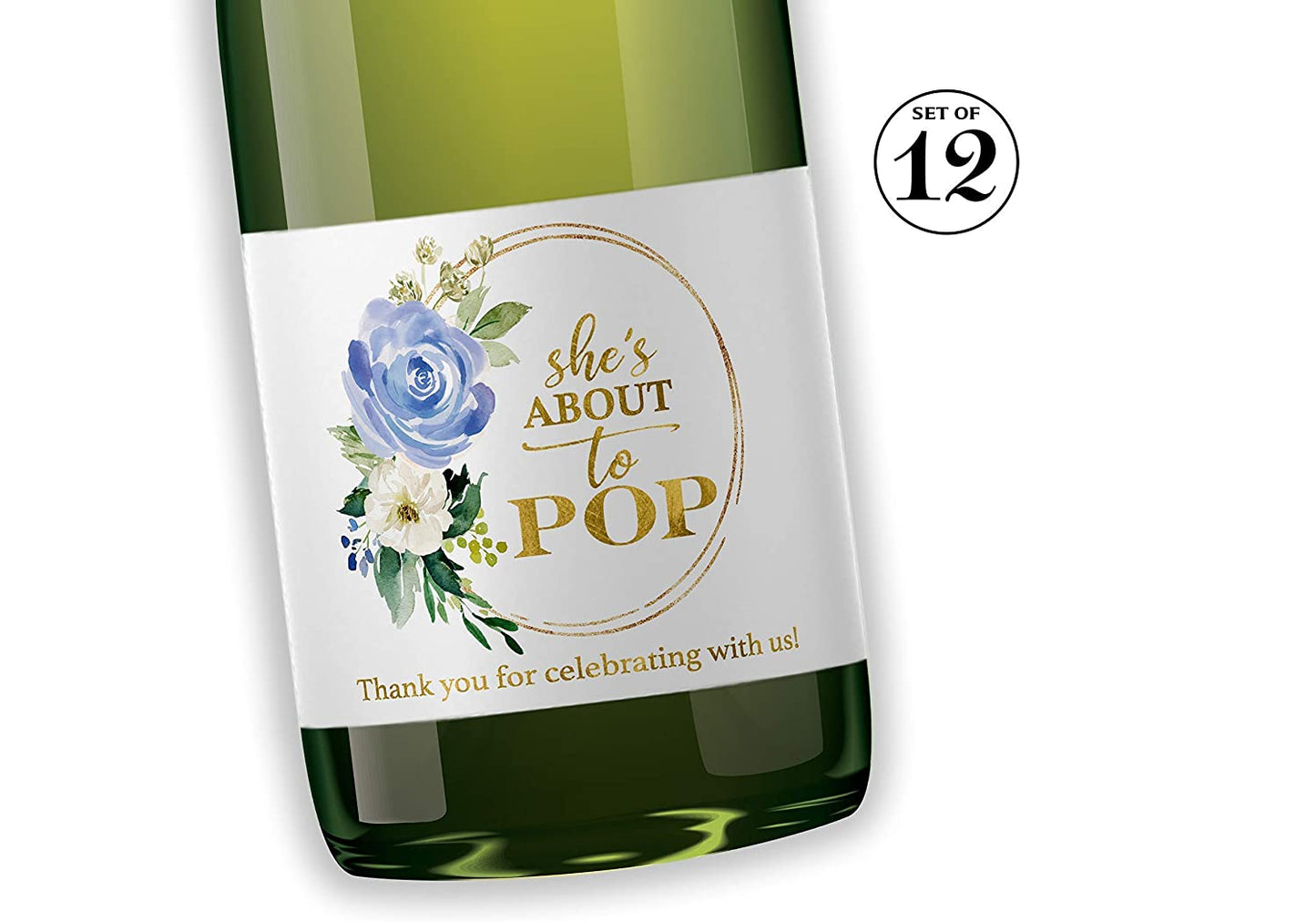 She's About To Pop • Baby Boy • Baby Shower Mini Champagne Labels • SET of 12