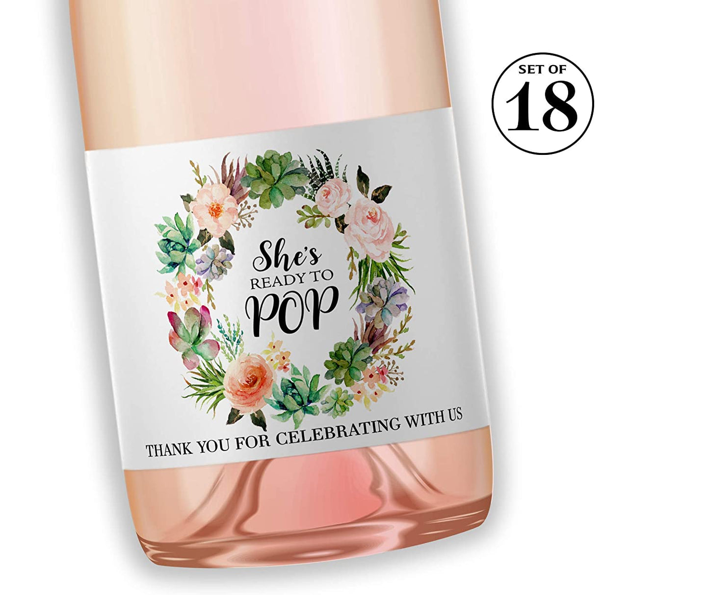 She's Ready To Pop • Succulents Baby Shower Mini Champagne Labels • SET of 18
