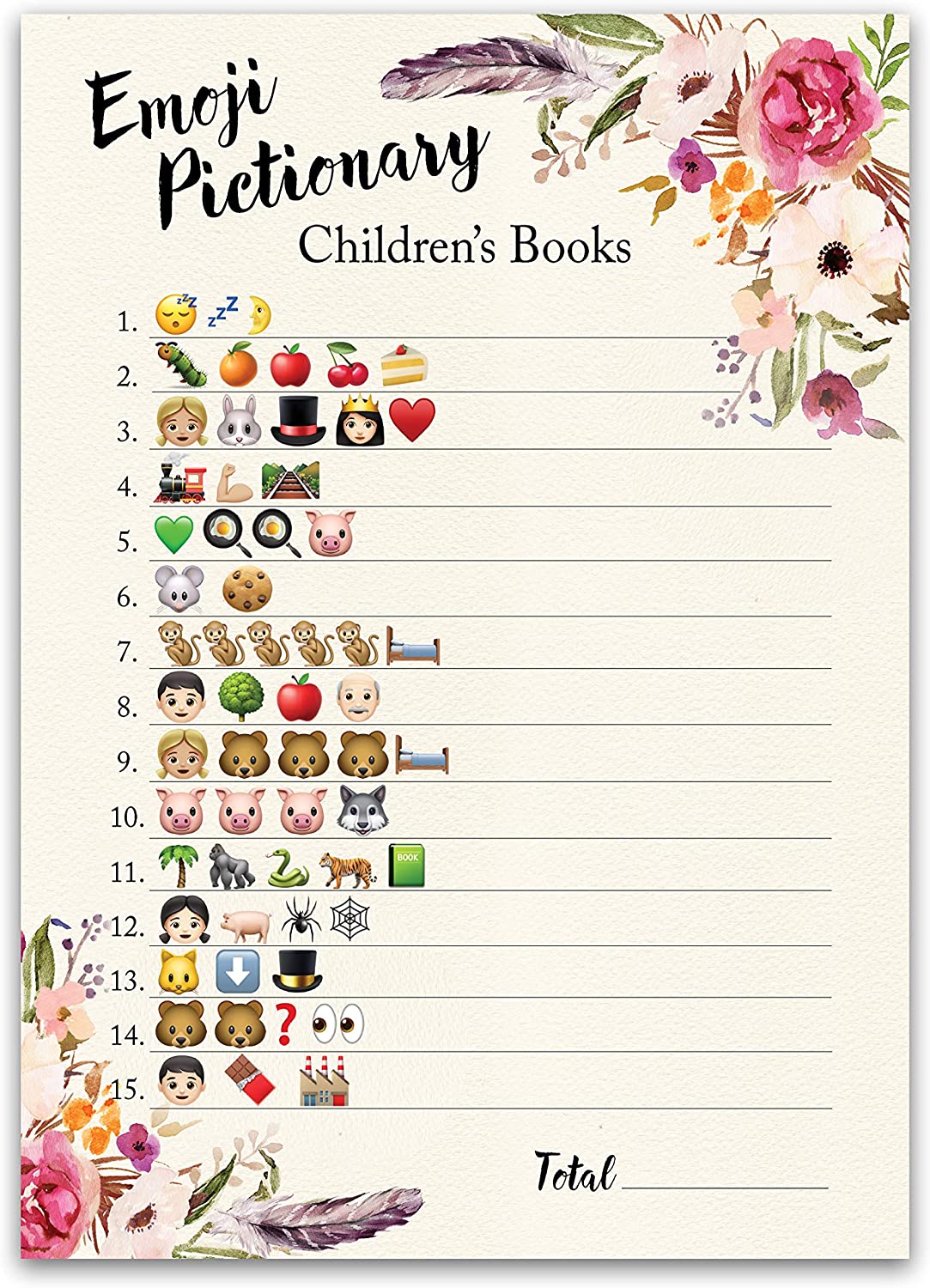 Floral Bohemian Baby Shower Game - Emoji Pictionary • SET of 25