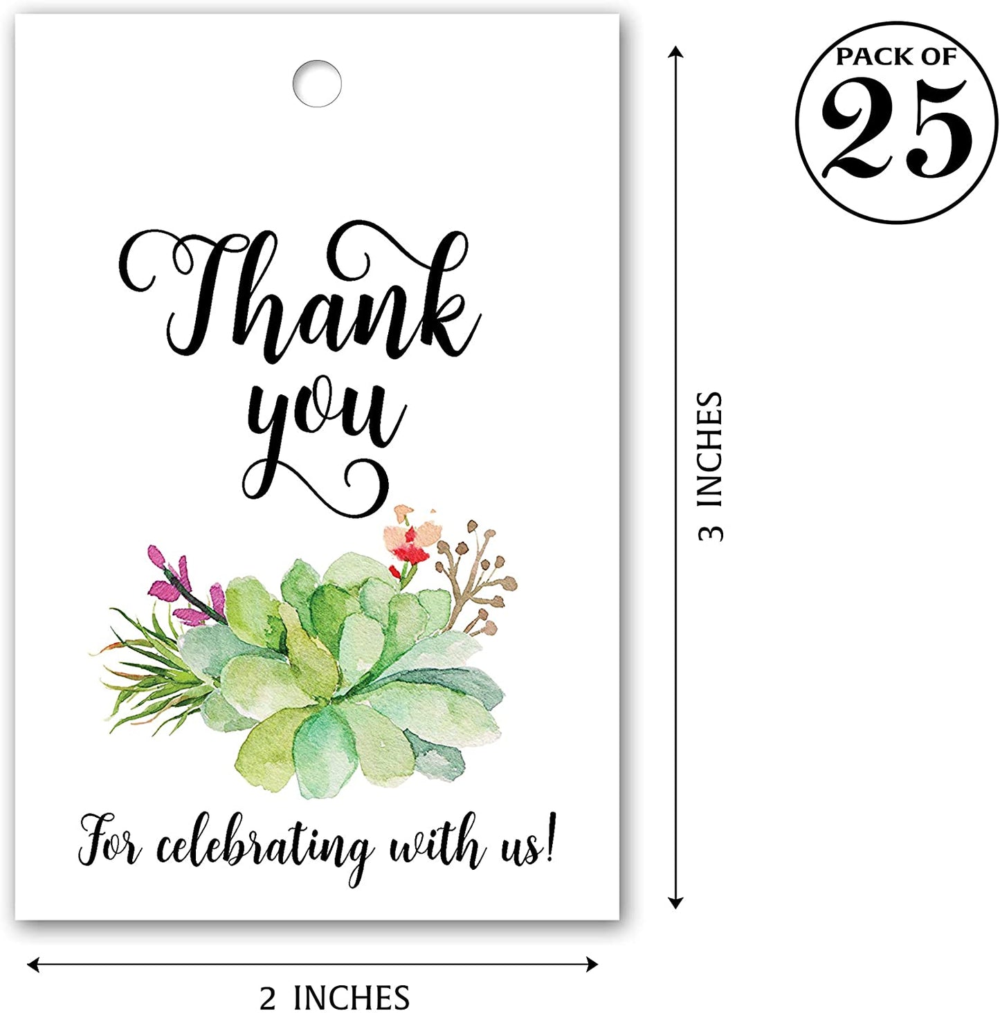 Floral Green Succulents Favor Tags - Thank You Tags • SET of 25
