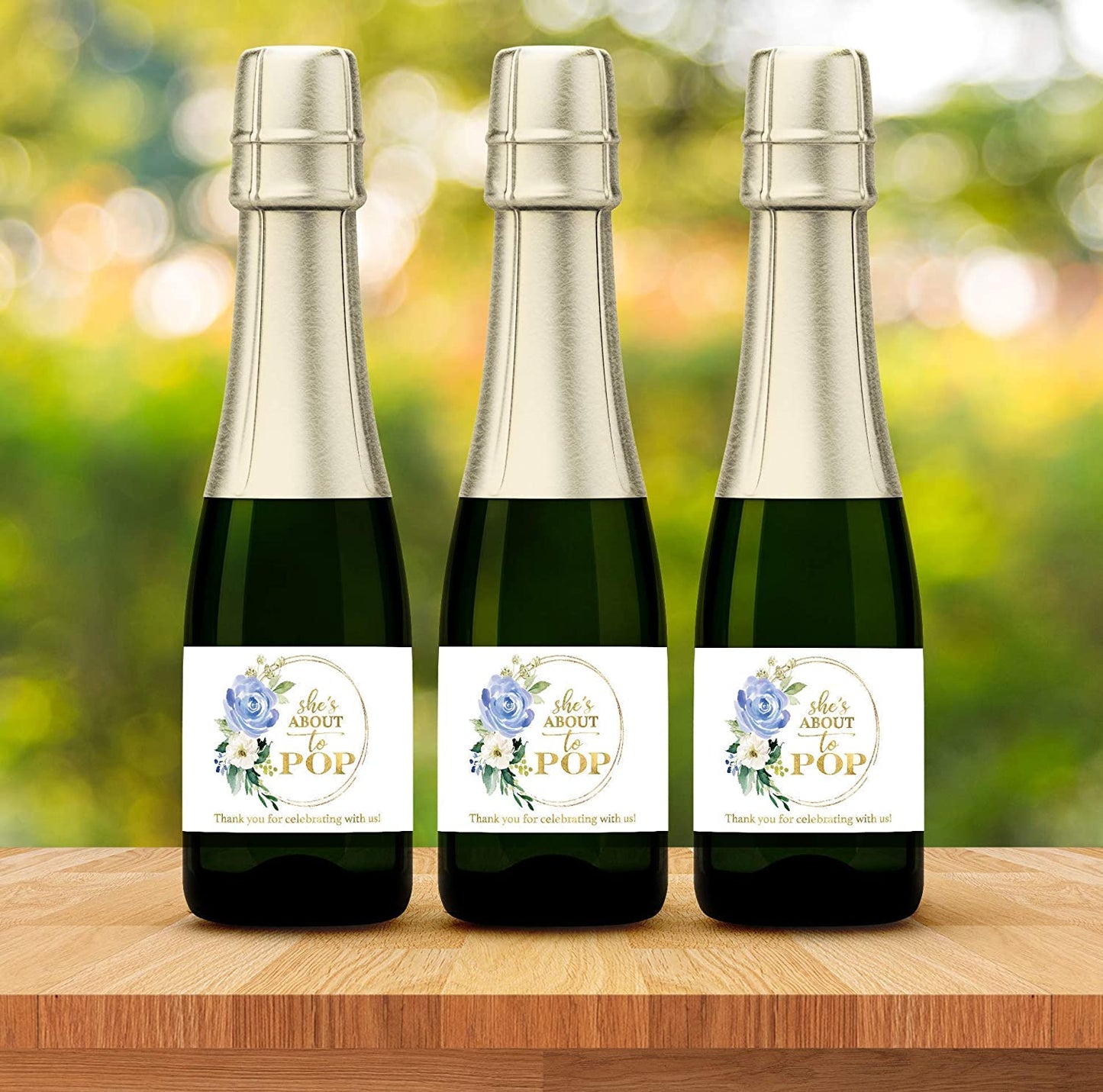 She's About To Pop • Baby Boy • Baby Shower Mini Champagne Labels • SET of 12