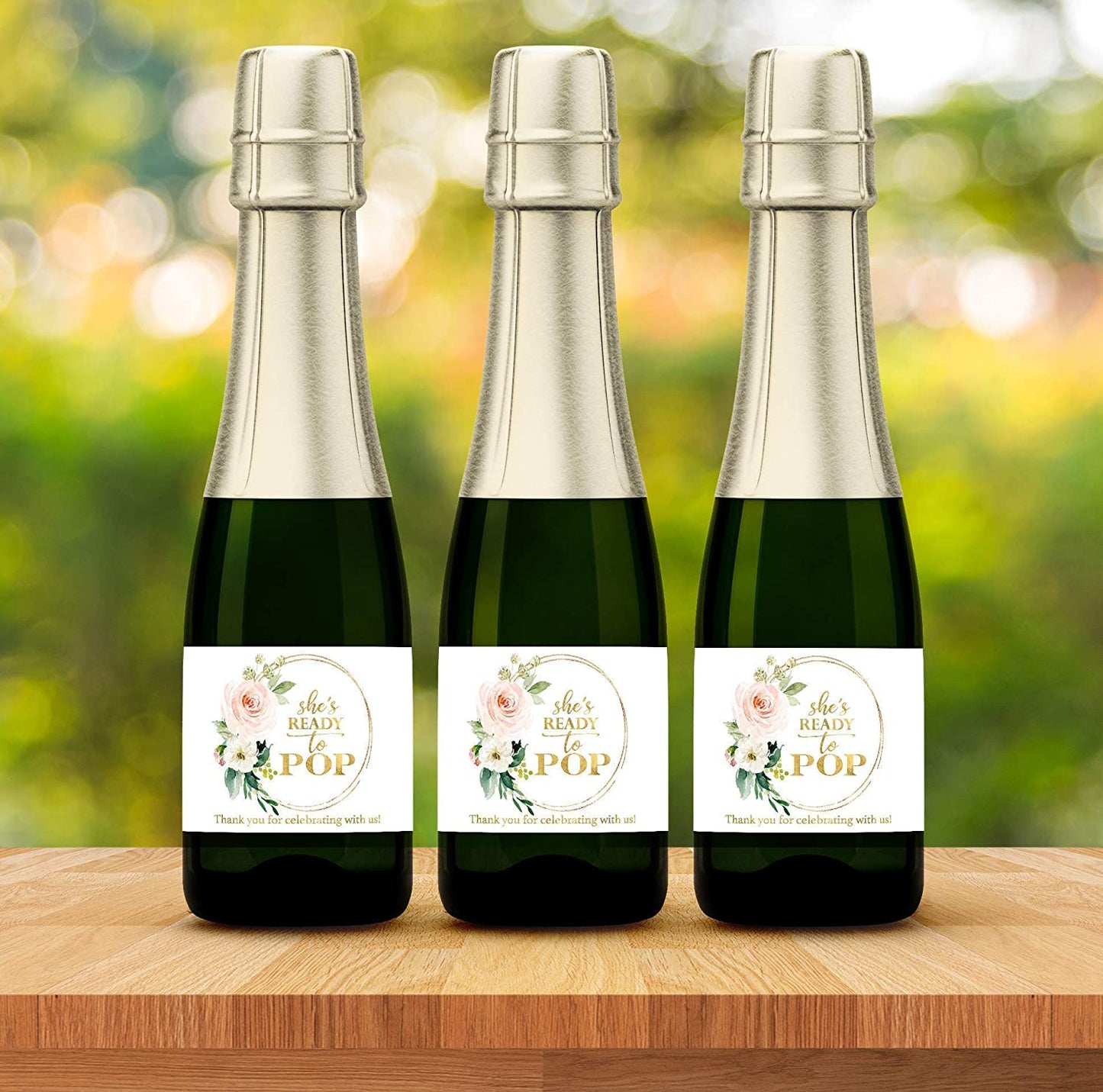 She's Ready To Pop • Blush Rose Baby Shower Mini Champagne Labels • SET of 18