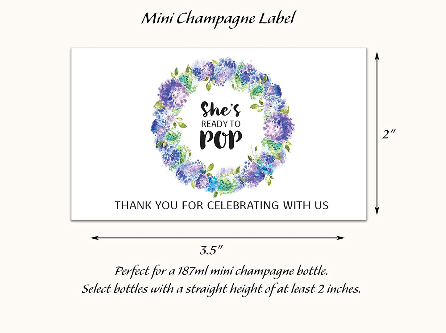She's Ready To Pop • Blue Baby Shower Mini Champagne Labels • SET of 12