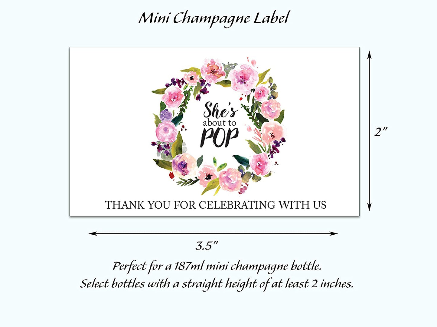 She's About To Pop • Pink Baby Shower Mini Champagne Labels • SET of 18
