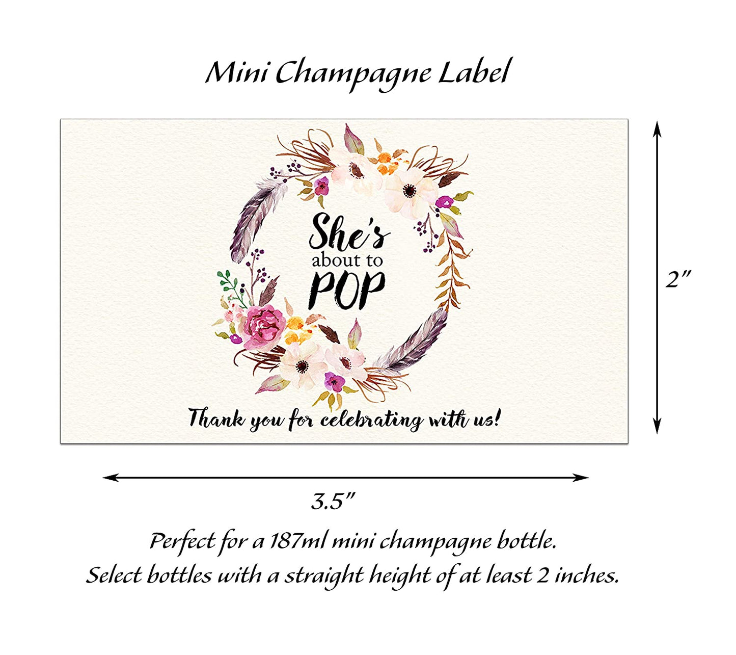 She's Ready To Pop • Bohemian Pink Baby Shower Mini Champagne Labels • SET of 18