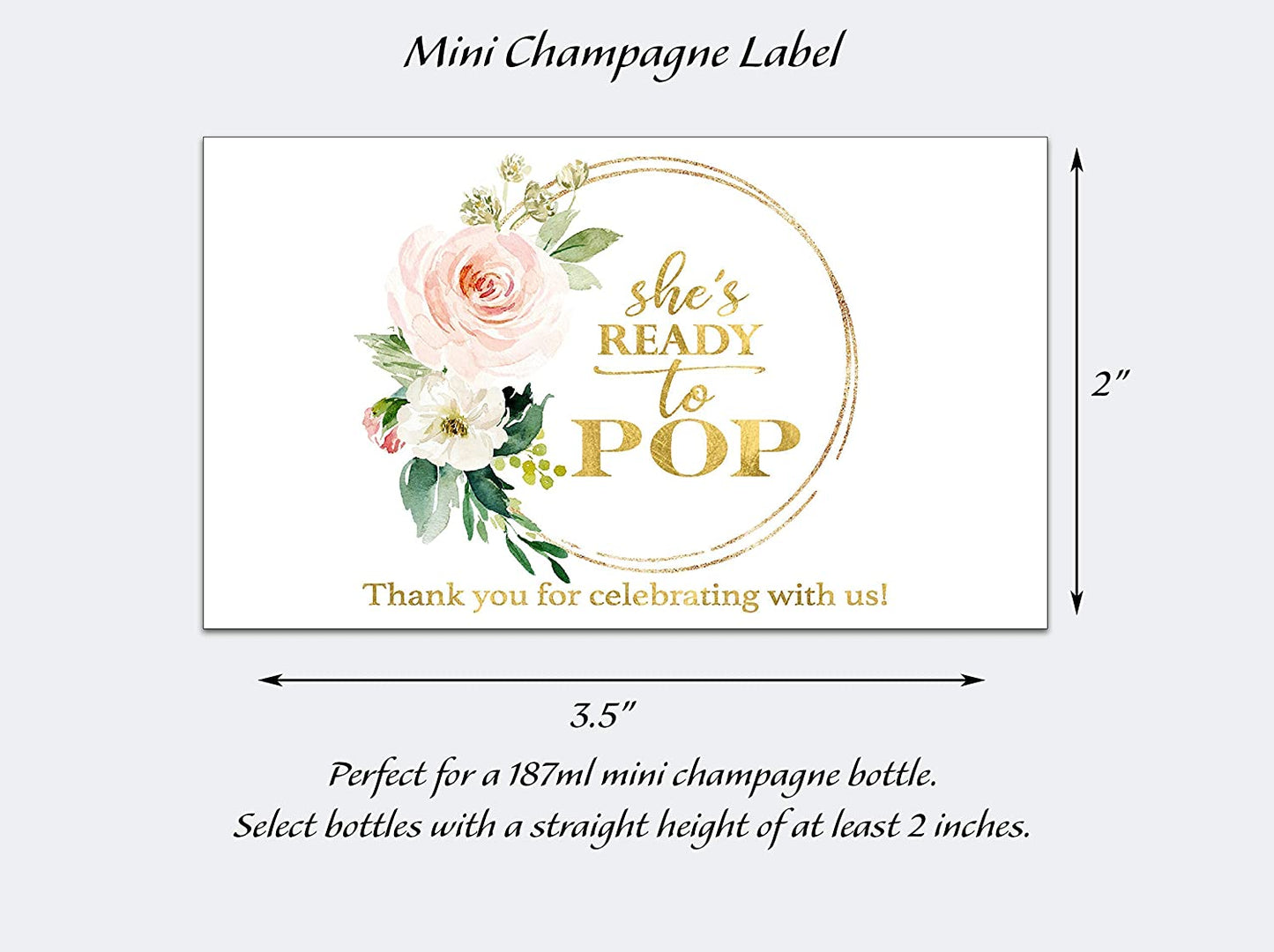 She's Ready To Pop • Blush Rose Baby Shower Mini Champagne Labels • SET of 18