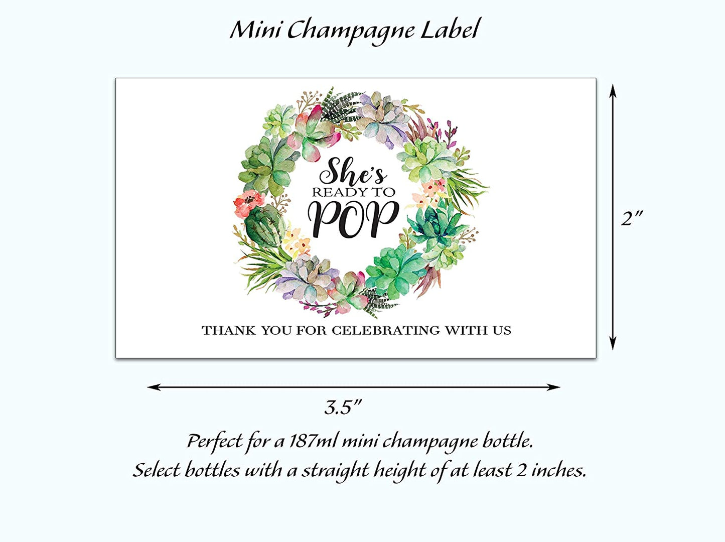 She's Ready To Pop • Succulents Baby Shower Mini Champagne Labels • SET of 12