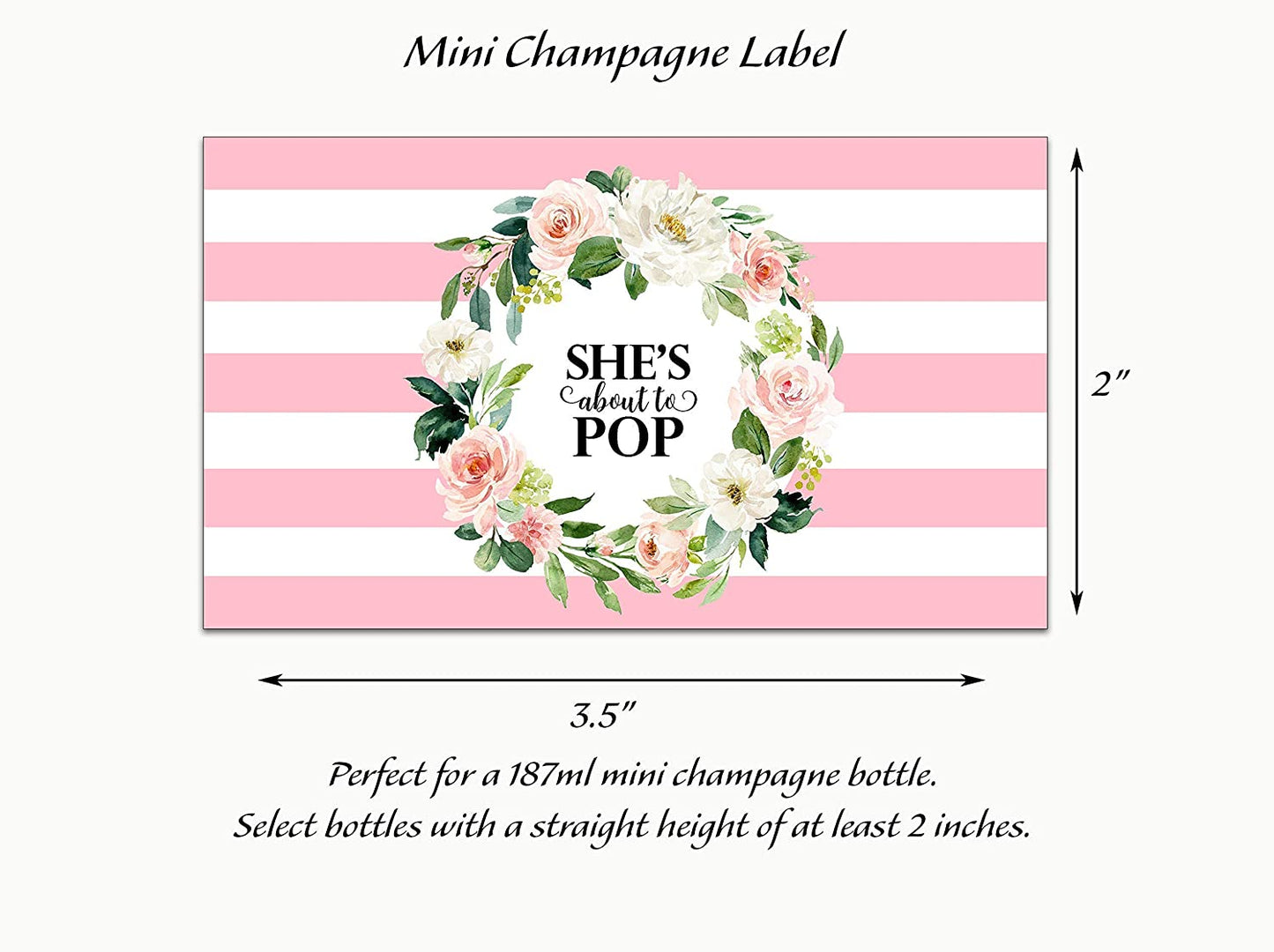 She's Ready To Pop • Blush Rose Pink Baby Shower Mini Champagne Labels • SET of 18